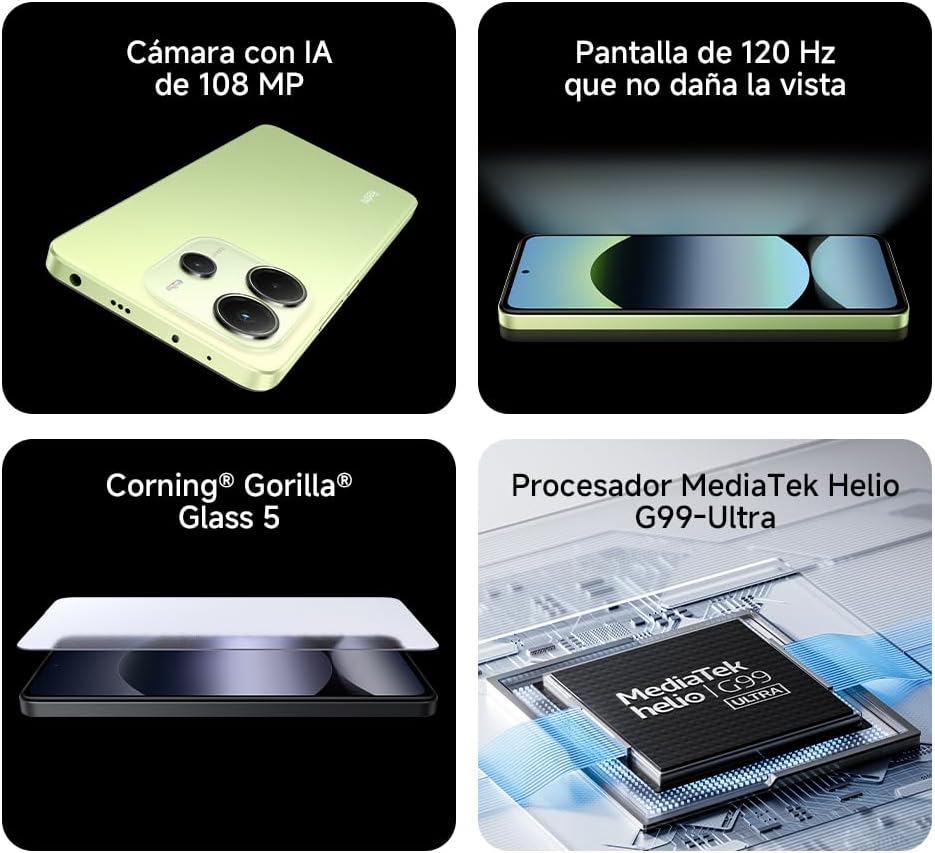 XIAOMI Redmi Note 14 - Smartphone de 6+128GB, Pantalla de 6.67" AMOLED FHD+ 120Hz, MediaTek Helio G99-Ultra, cámara de 108MP, TurboCharge 33W, 5500 mAh, Cargador no Incluido, Verde (Versión ES) - 3