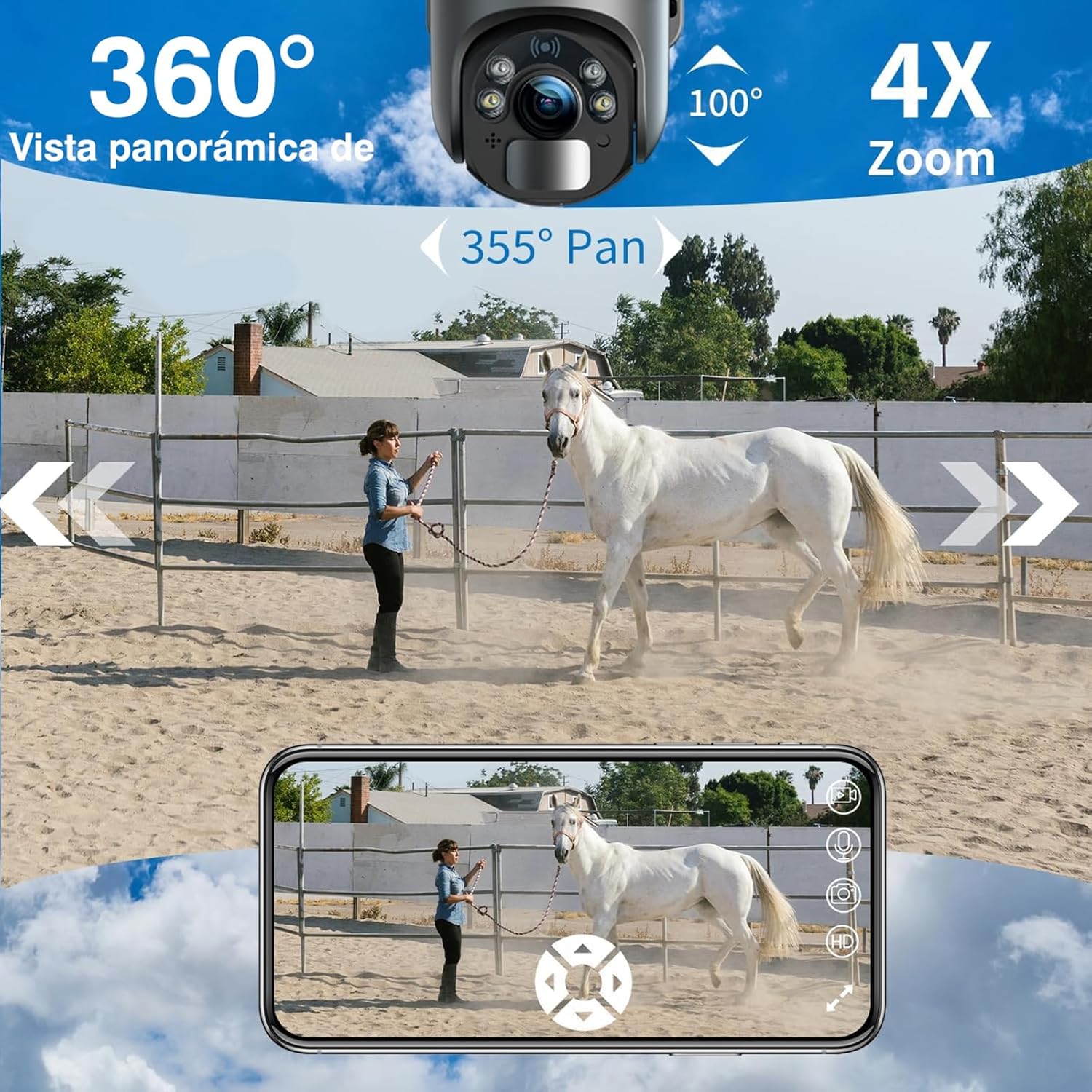 Xega 4G LTE 2K Cámara de Seguridad Inalámbrica para Exteriores con Energía Solar, 355°/95°, Sensor de Movimiento PIR, Visión Nocturna, Conversación Bidireccional, Tarjeta SIM Incluida - 4