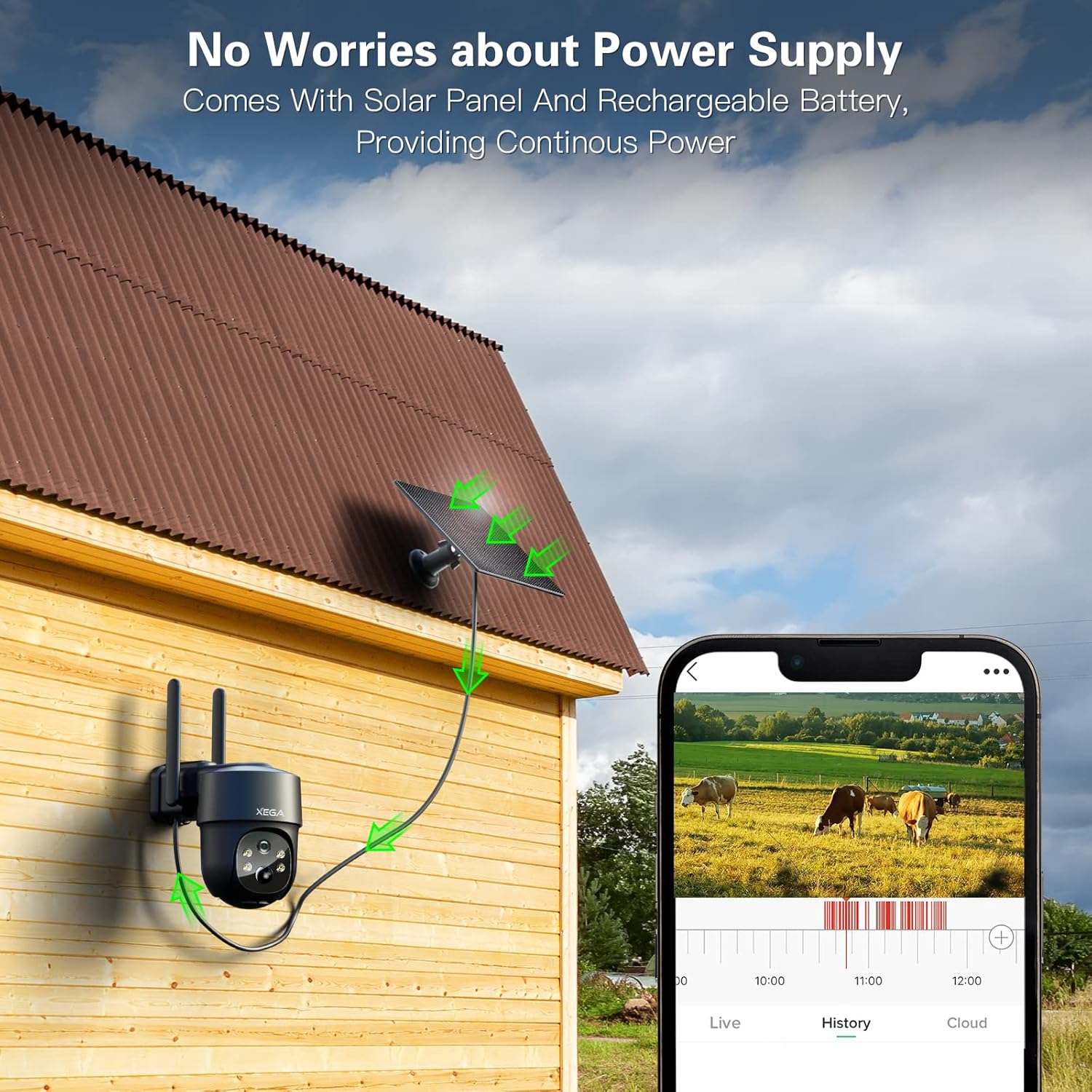 Xega 4G LTE Cámara Vigilancia Exterior con Sim, Camara 4G Solar Sin Cable con Batería 2K HD PTZ 355°/90°, Visión Nocturna, Detección De Movimiento, Almacenamiento Local & Cloud, IP66 - 3