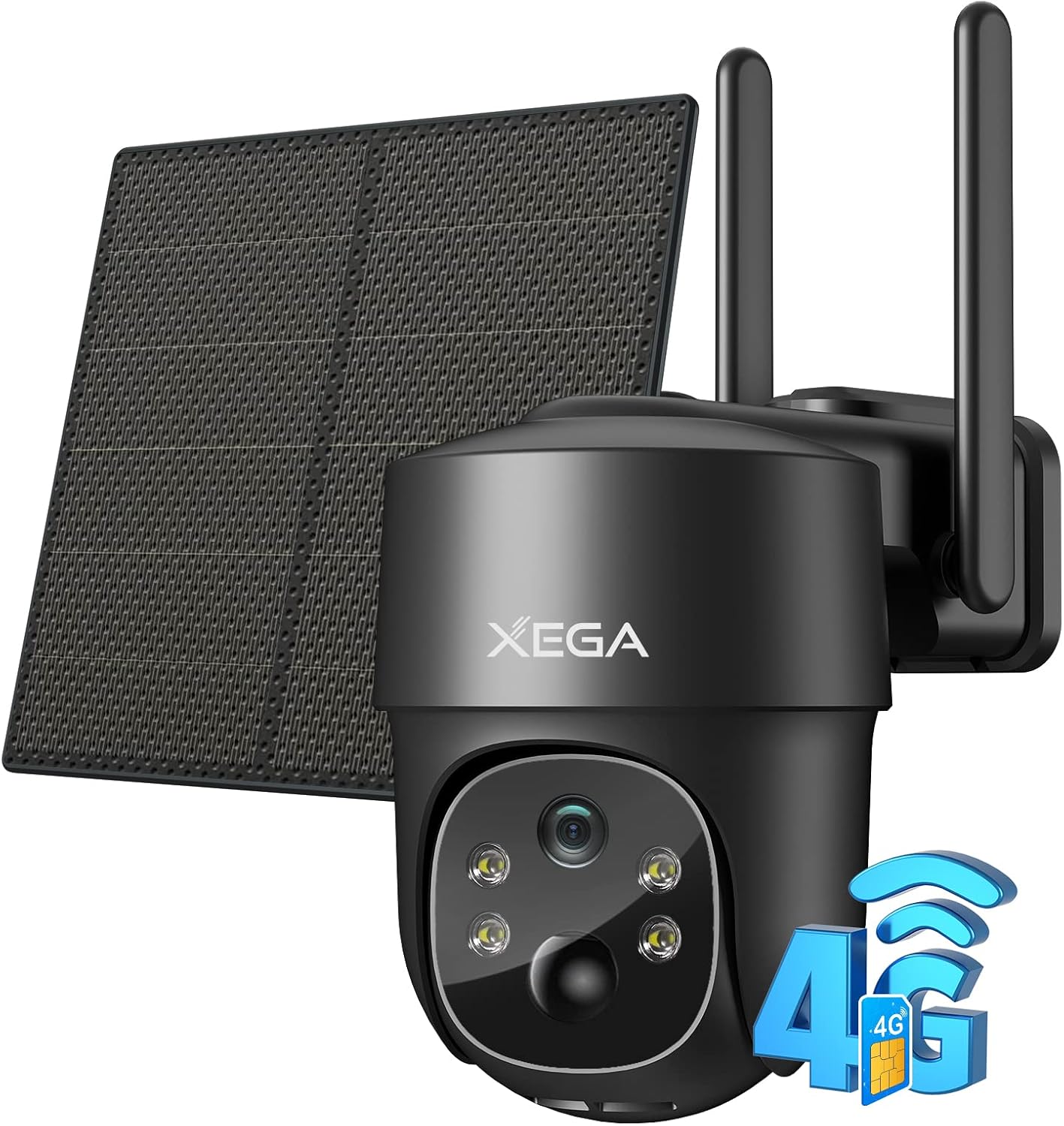Xega 4G LTE Cámara Vigilancia Exterior con Sim, Camara 4G Solar Sin Cable con Batería 2K HD PTZ 355°/90°, Visión Nocturna, Detección De Movimiento, Almacenamiento Local & Cloud, IP66 - 1