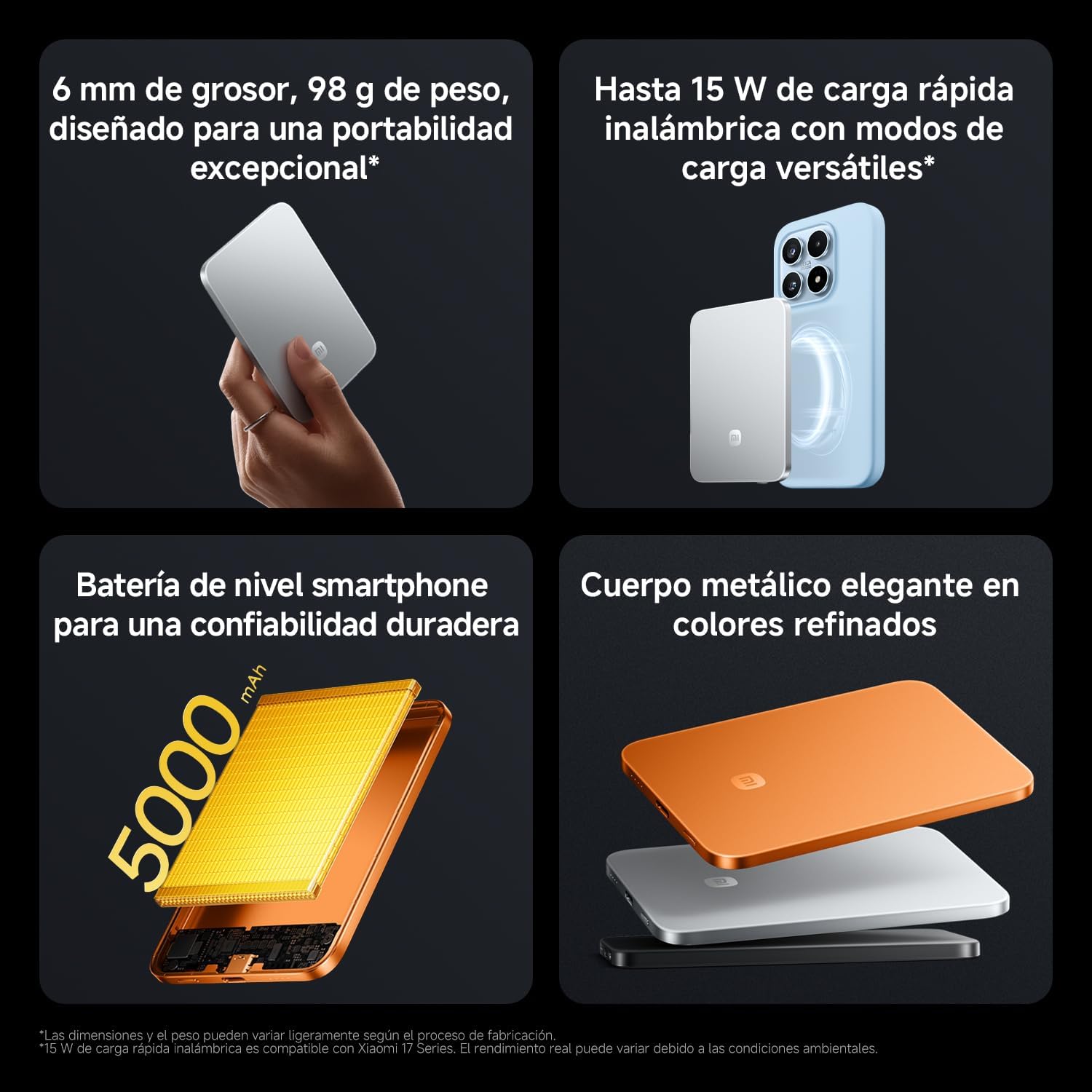 Xiaomi Ultrathin Magnetic Power Bank 5000mAh 15W Compatible con MagSafe para iPhone Batería Externa Ultrafina y Ligera con Carga inalámbrica, Compatible con iPhone 17/16/15/14/13/12, Orange - 2