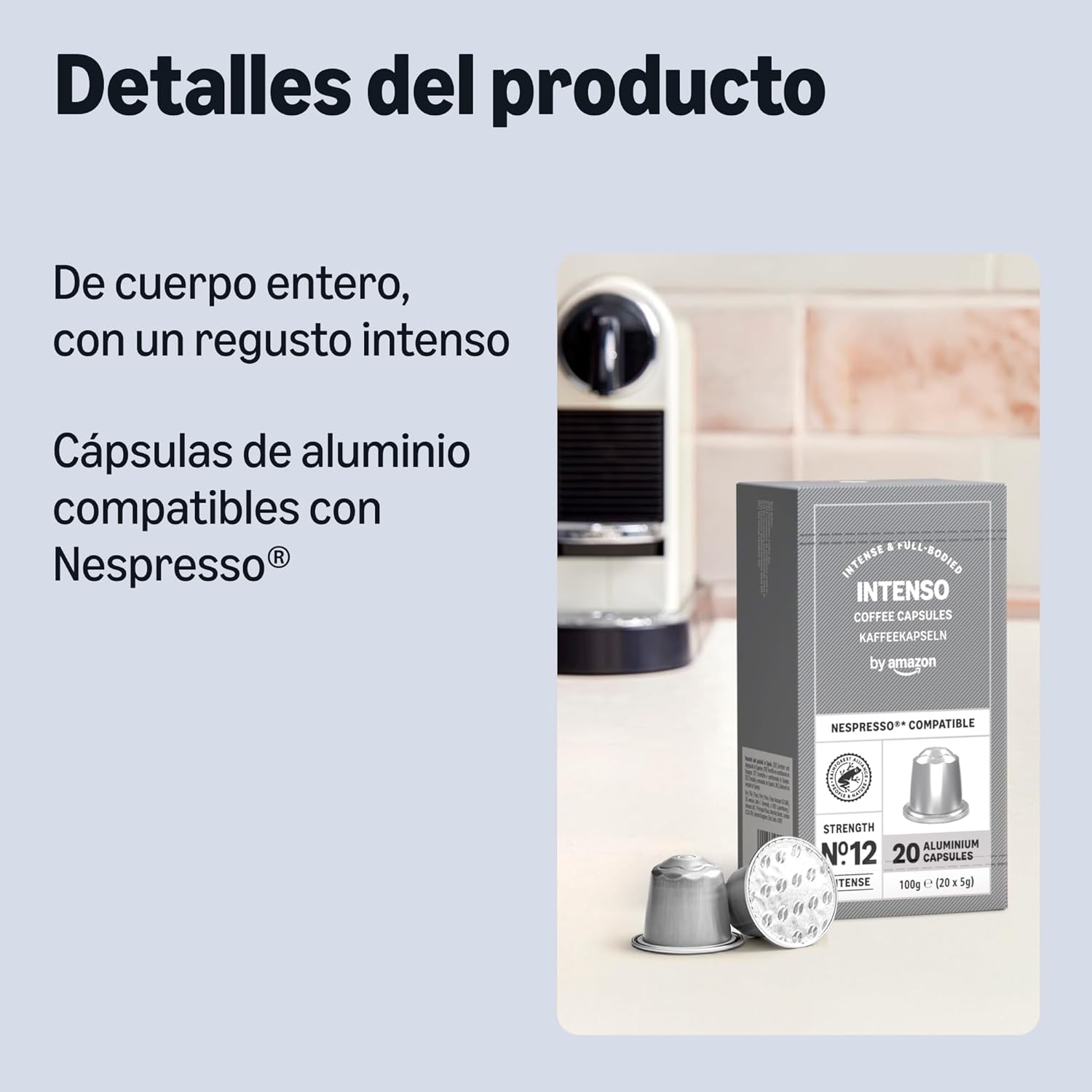 by Amazon - Cápsulas de café Intenso, tueste oscuro, compatibles con Nespresso, 100 unidades, 5 paquetes de 20, certificado Rainforest Alliance - 2