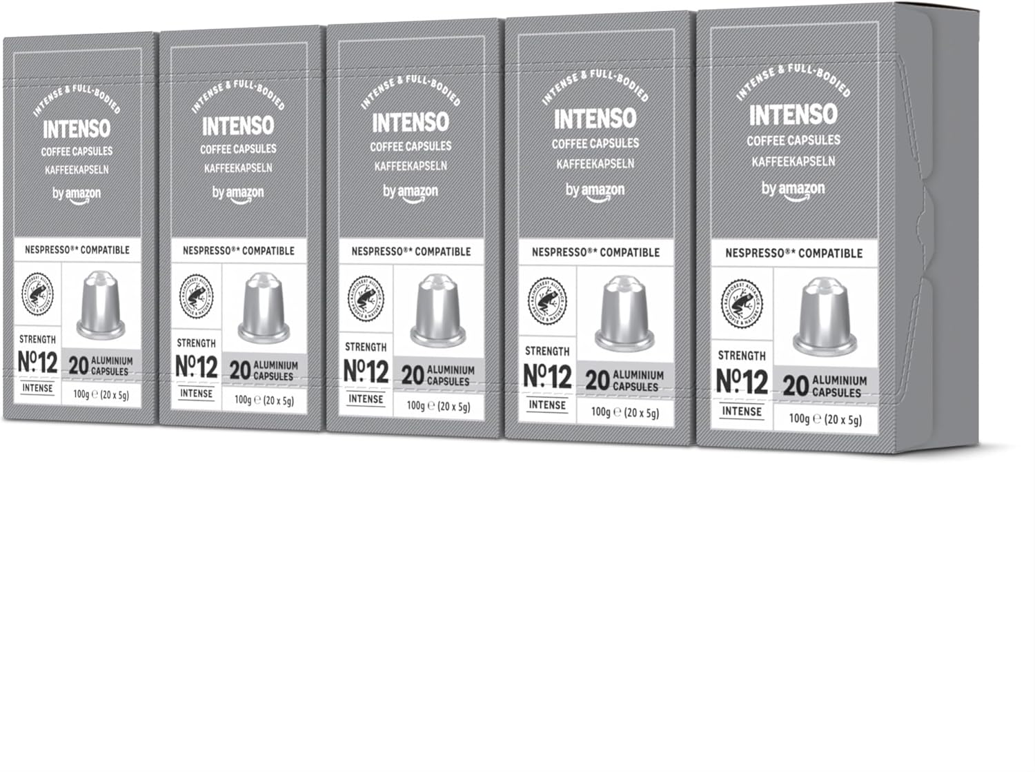 by Amazon - Cápsulas de café Intenso, tueste oscuro, compatibles con Nespresso, 100 unidades, 5 paquetes de 20, certificado Rainforest Alliance - 1