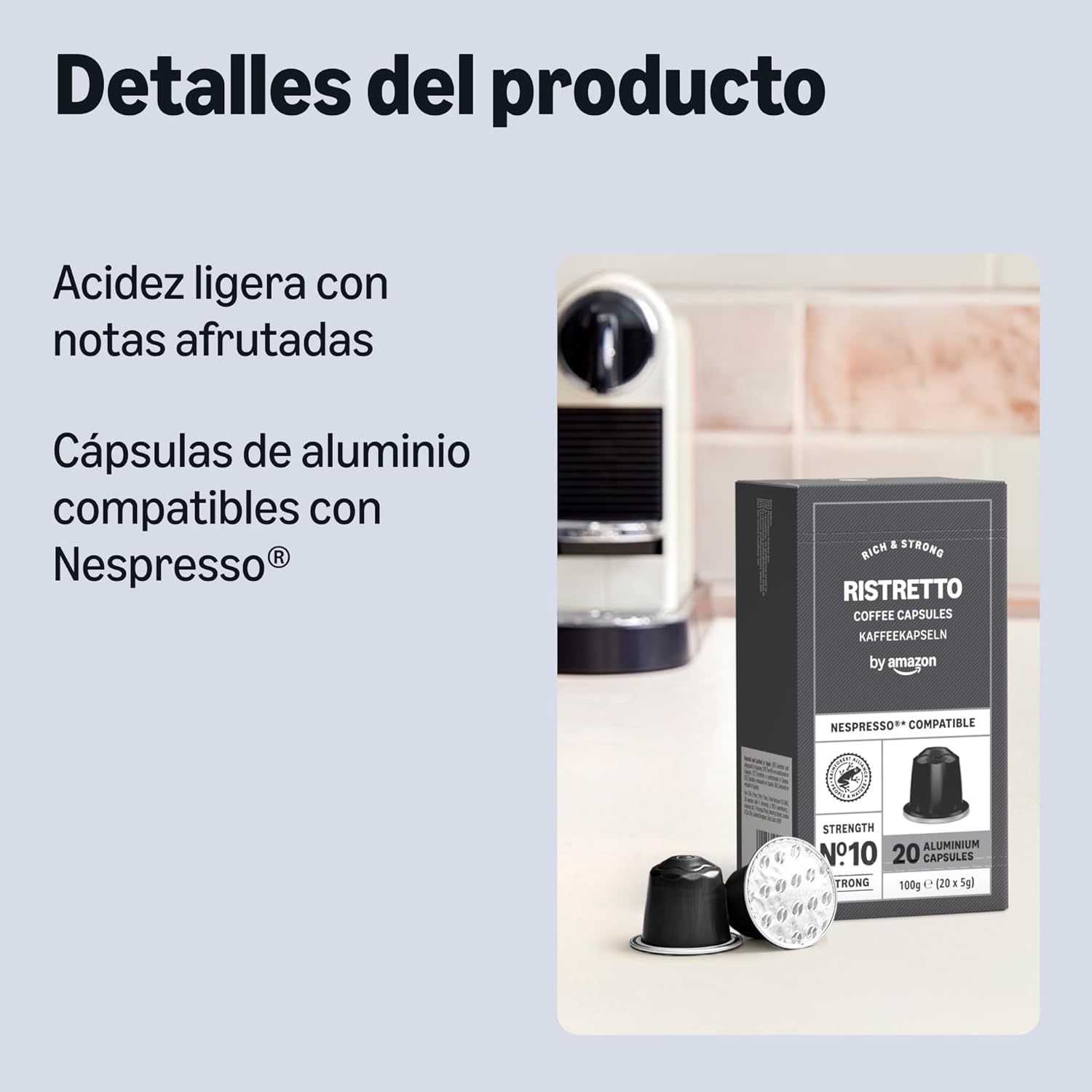 by Amazon - Cápsulas de café Ristretto, tueste medio, compatibles con Nespresso, 100 unidades, 5 paquetes de 20, certificado Rainforest Alliance - 2