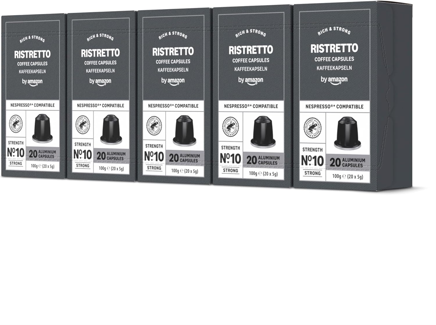 by Amazon - Cápsulas de café Ristretto, tueste medio, compatibles con Nespresso, 100 unidades, 5 paquetes de 20, certificado Rainforest Alliance - 1