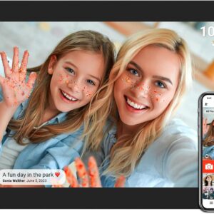 dxmart FRAMEO - Marco de fotos digital WiFi de 32 GB, pantalla táctil LCD WXGA IPS de 10.1 pulgadas, marco de fotos inteligente en la nube con rotación automática, momentos compartidos a través de la