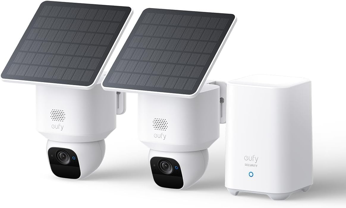 eufy Security SoloCam E30 Camara vigilancia WiFi Exterior, con Energía Solar, Panorámica de 360°, Seguimiento por IA, Claridad 2K, Compatible con HomeBase S380, Sin Cuotas Mensuales, 4 Pack+Homebase2 - 4