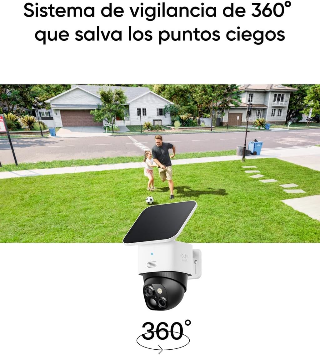 eufy Security SoloCam S340 3K Camara vigilancia WiFi Exterior Solar, vigilancia de 360°, Wi-Fi 2,4 GHz, sin cuotas mensuales, Compatible con HomeBase 3 - 4