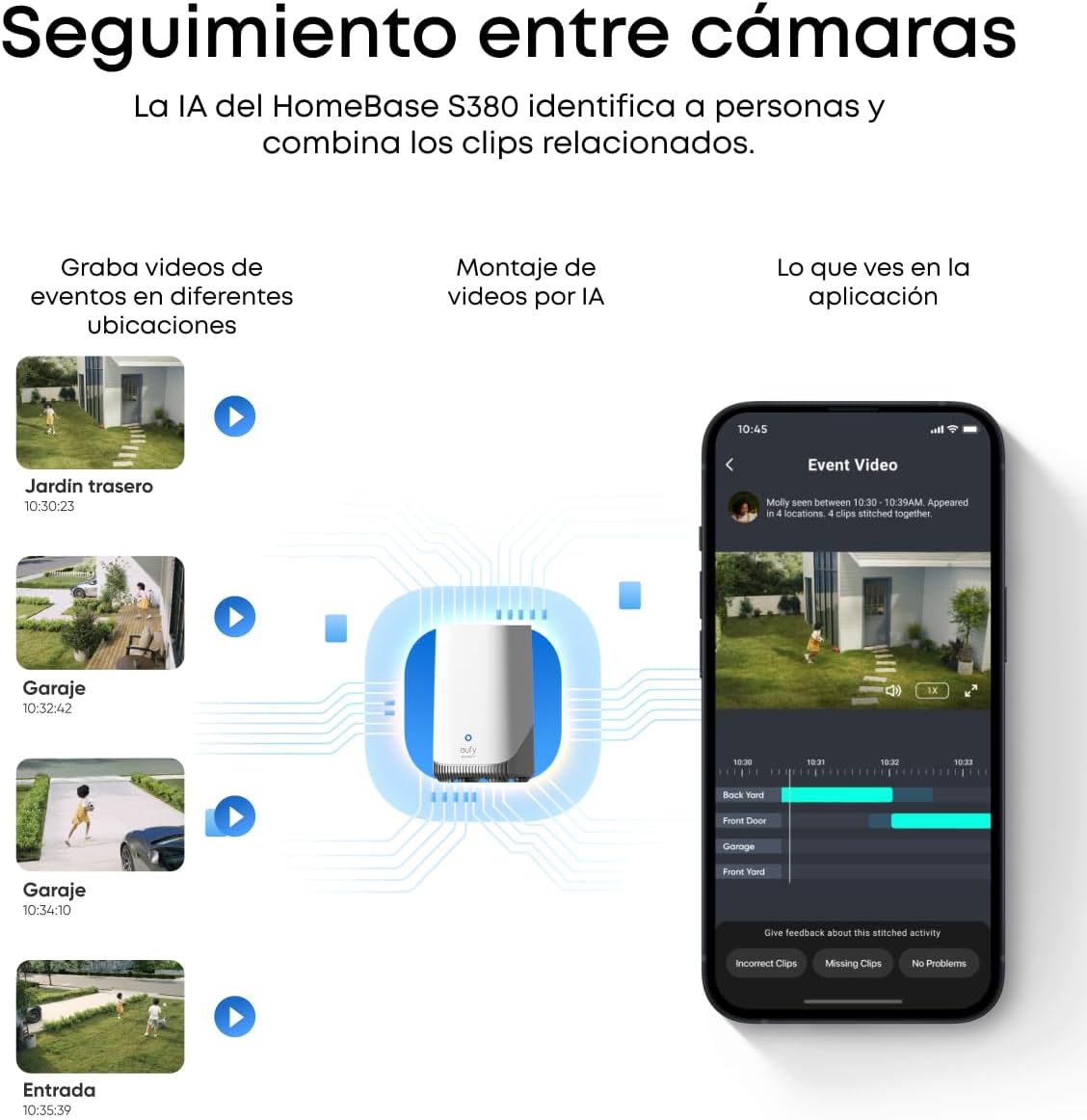 eufy Security eufyCam E42 Camara vigilancia WiFi Exterior Solar, Giro de 360°, Seguimiento con IA, resolución 4K, luz estroboscópica, inalámbrica, sin Costo mensual, 4-CAM Kit + HomeBase S380 - 4