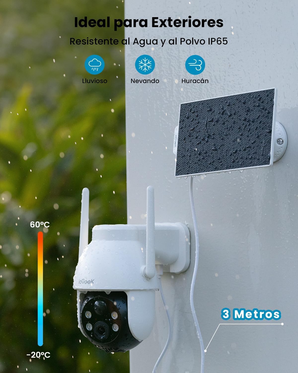 ieGeek 3MP Camara Vigilancia WiFi Exterior Solar con Bateria Sin Cables, Camara Vigilancia Exterior Solar Visión Nocturna Color, PTZ 360° App Remoto, Humana Detección, IP65, Voz Bidireccional - 6