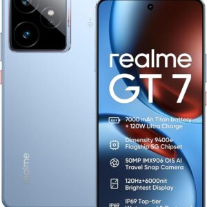 realme GT 7 5G Smartphone 12+512GB,Chip Dimensity 9400e,50MP IMX906 OIS +50MP Cámara,7000mAh Batería Titan, 6.78'' 120Hz 6000nits Pantalla de Deportes Profesionales,NFC,Azul