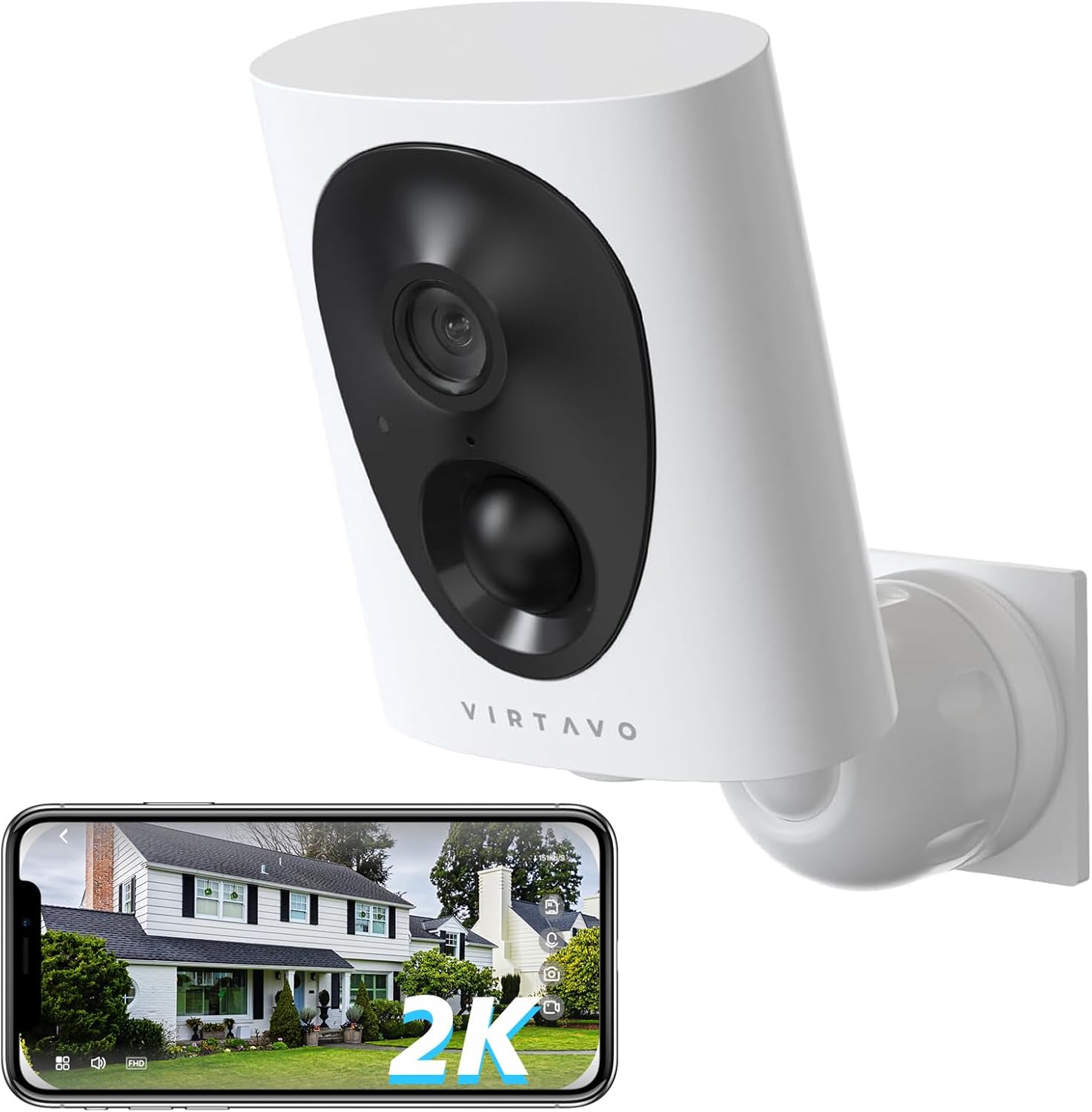 virtavo Cámara de Seguridad 2K Interior/Exterior Inalámbrica, Batería Recargable, Visión Nocturna en Color, Detección de Movimiento, Sirena, Audio Bidireccional - 1