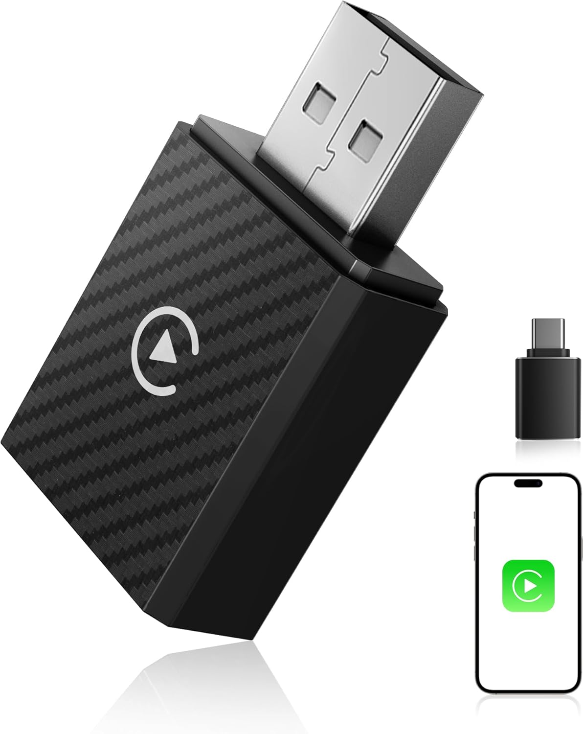 【2026 Mejorada】 Adaptador CarPlay Inalámbrico, Bluetooth V5.4 Conexión Estable, WiFi 6 de Doble Banda de Alta Velocidad, USB A/C, CarPlay Dongle para Apple iPhone iOS 10+ - 1