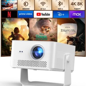 【Android 14 & 800 ANSI】 Magcubic Proyector 4K 8K Soporta, Proyector Portatil 1080P Nativo con WiFi 6, Bluetooth 5.4, Enfoque Automático, Corrección Trapezoidal Automática, Rotación 180°, HY450Max