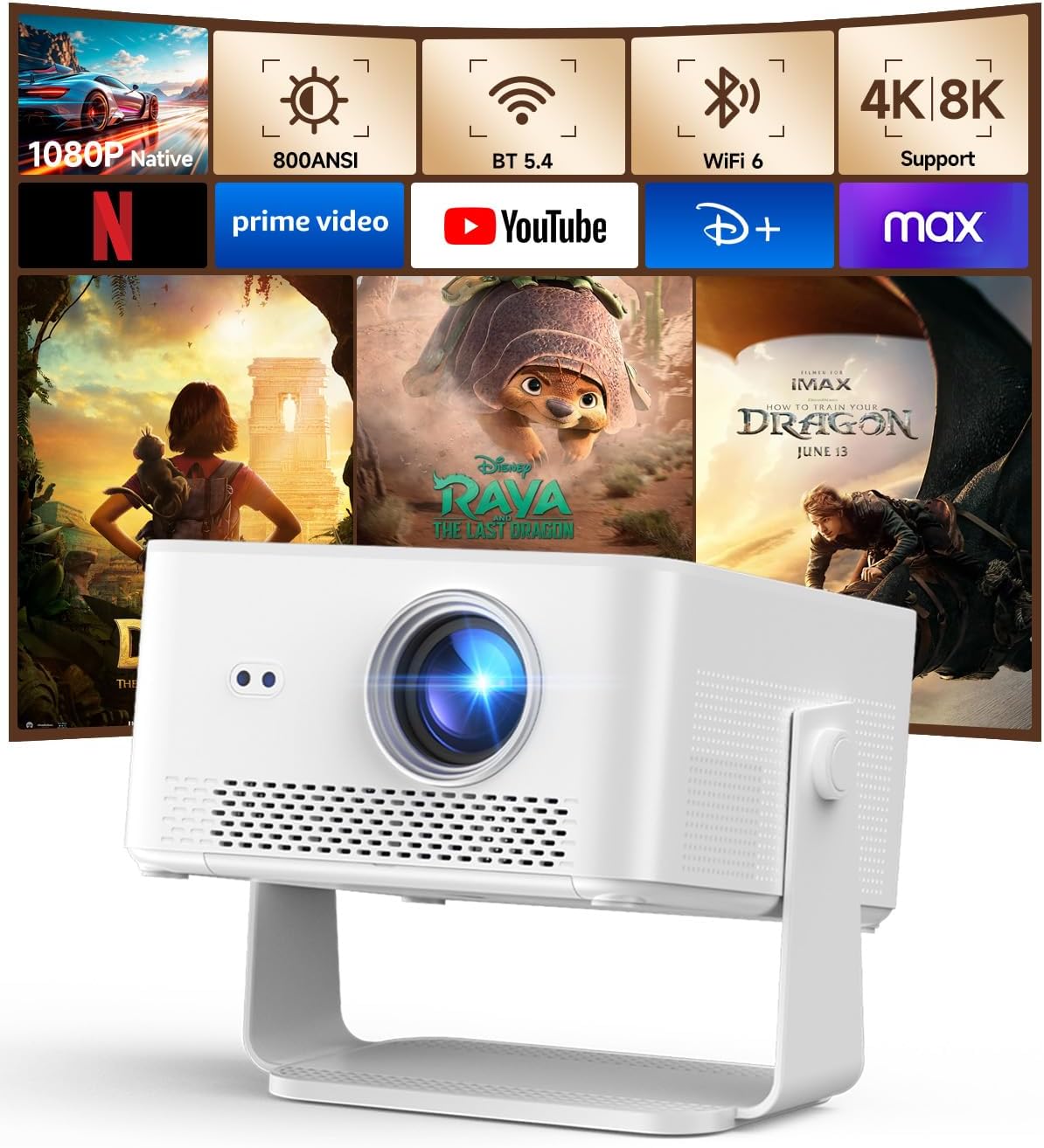 【Android 14 & 800 ANSI】 Magcubic Proyector 4K 8K Soporta, Proyector Portatil 1080P Nativo con WiFi 6, Bluetooth 5.4, Enfoque Automático, Corrección Trapezoidal Automática, Rotación 180°, HY450Max - 1