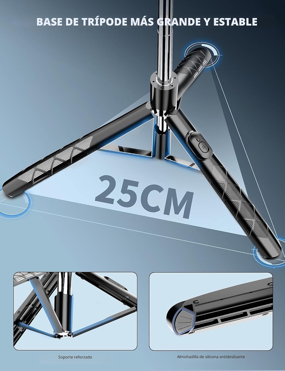 180cm Trípode para Movil, Palo Selfie Tripode con Control Remoto Desmontable para Teléfono Móvil, Soporte de Trípode de Teléfono Compatible con iPhone/Samsung/GoPro/Cámara - 3