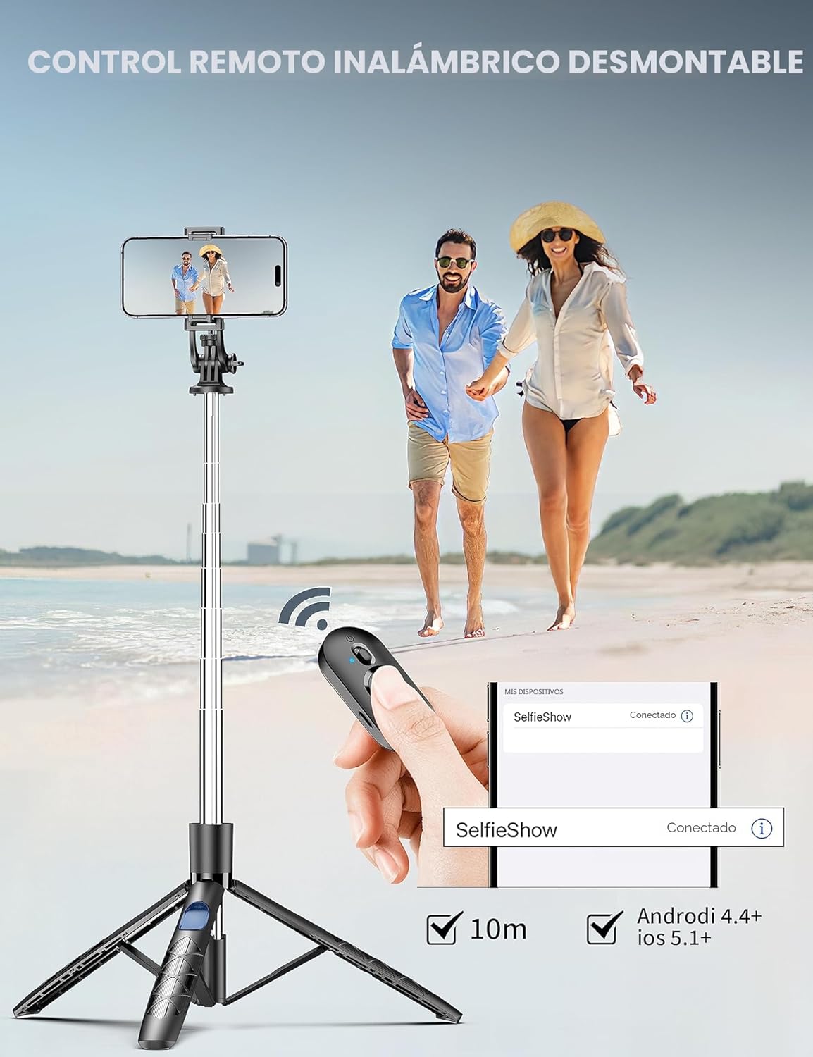 180cm Trípode para Movil, Palo Selfie Tripode con Control Remoto Desmontable para Teléfono Móvil, Soporte de Trípode de Teléfono Compatible con iPhone/Samsung/GoPro/Cámara - 6