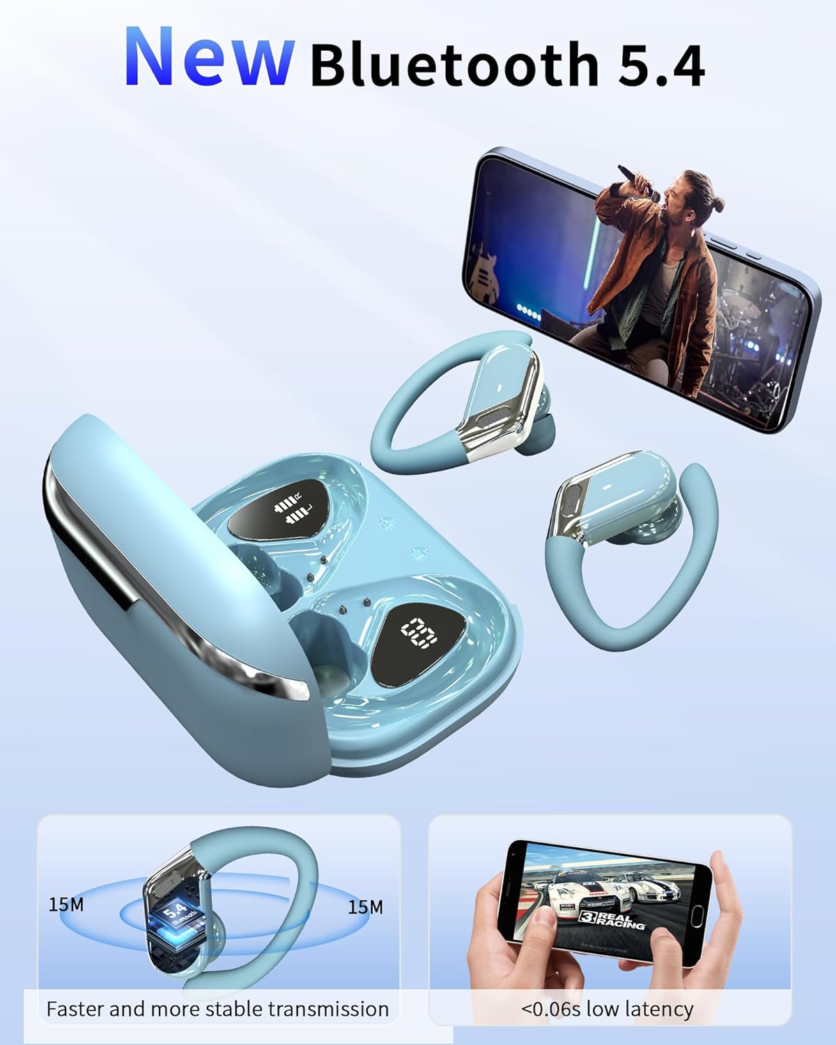 2026 Auriculares Inalambricos Deportivos, Auriculares Bluetooth 5.4 HiFi Estéreo con 4 HD Mic, 50H Cascos Inalambricos Bluetooth con Cancelacion Ruido ENC, IP7 Impermeable Cascos para Running, Negro - 2