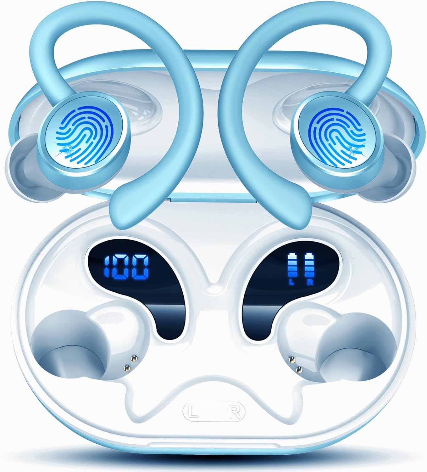 2026 Nueva Auriculares Inalambricos Deportivos, Auriculares Bluetooth 5.4 HiFi Estéreo con 4 HD Mic, 50H Cascos Inalambricos Bluetooth, IP7 Impermeable Cascos/Pantalla LED - 1