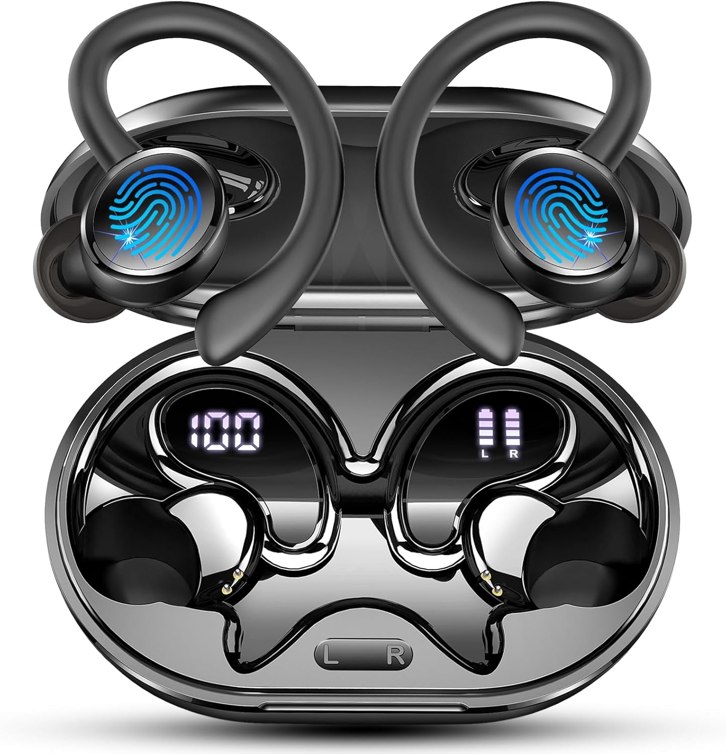 2026 Nueva Auriculares Inalambricos Deportivos, Auriculares Bluetooth 5.4 HiFi Estéreo con 4 HD Mic, 50H Cascos Inalambricos Bluetooth con Cancelacion Ruido ENC, Pantalla LED/IP7 Impermeable Cascos - 1