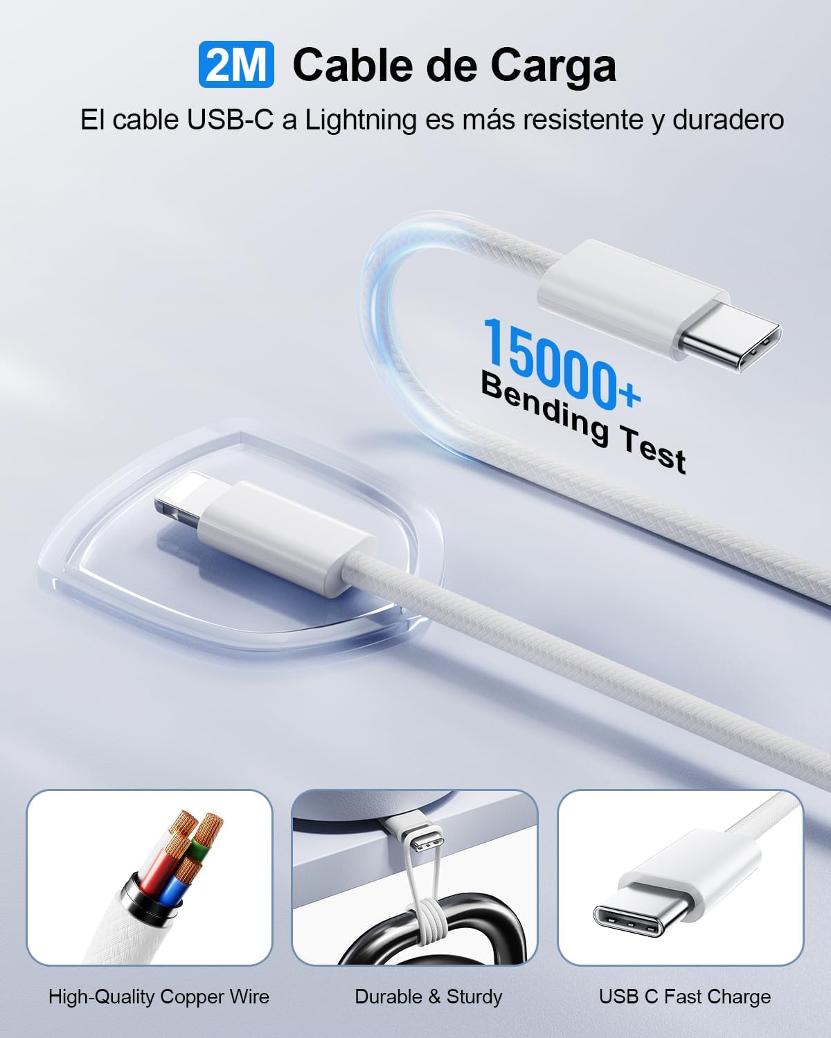 25W Cargador Carga Rapida for iPhone 14/14 Pro/14 Pro Max/14 Plus 13 12 11 SE XR X XS 8 7, USB C Carregador Enchufe Rapido Adaptador Charger Corriente con 2M Cable, Rosa - 3