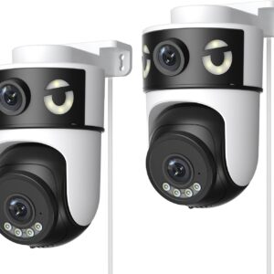 2K Camara Vigilancia WiFi Exterior con Doble Lente, Cámara IP Vigilancia Domicilio con Visión Nocturna Color, Seguimiento Automático, Audio Bidireccional, Grabación Continua 24/7, 2 Pack