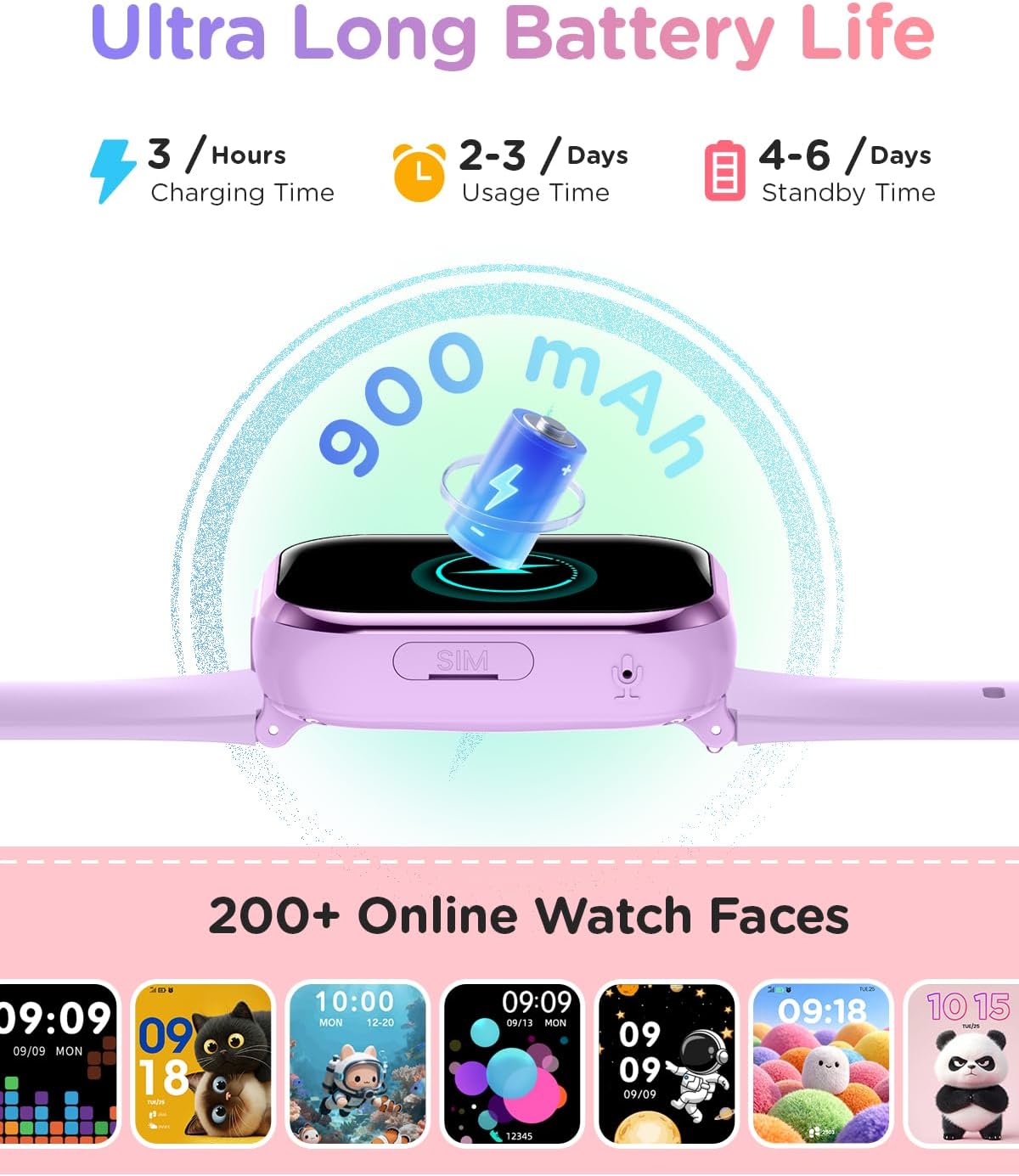 4G Reloj Inteligente Niña, 1.83'' HD Smartwatch Niñas con GPS y Llamadas, Videollamadas, Chat de Voz, Modo Escuela, Doble Cámara, Monitor de Sueño, Podómetro, Despertador IP68 para Niñas Niños Púrpura - 6