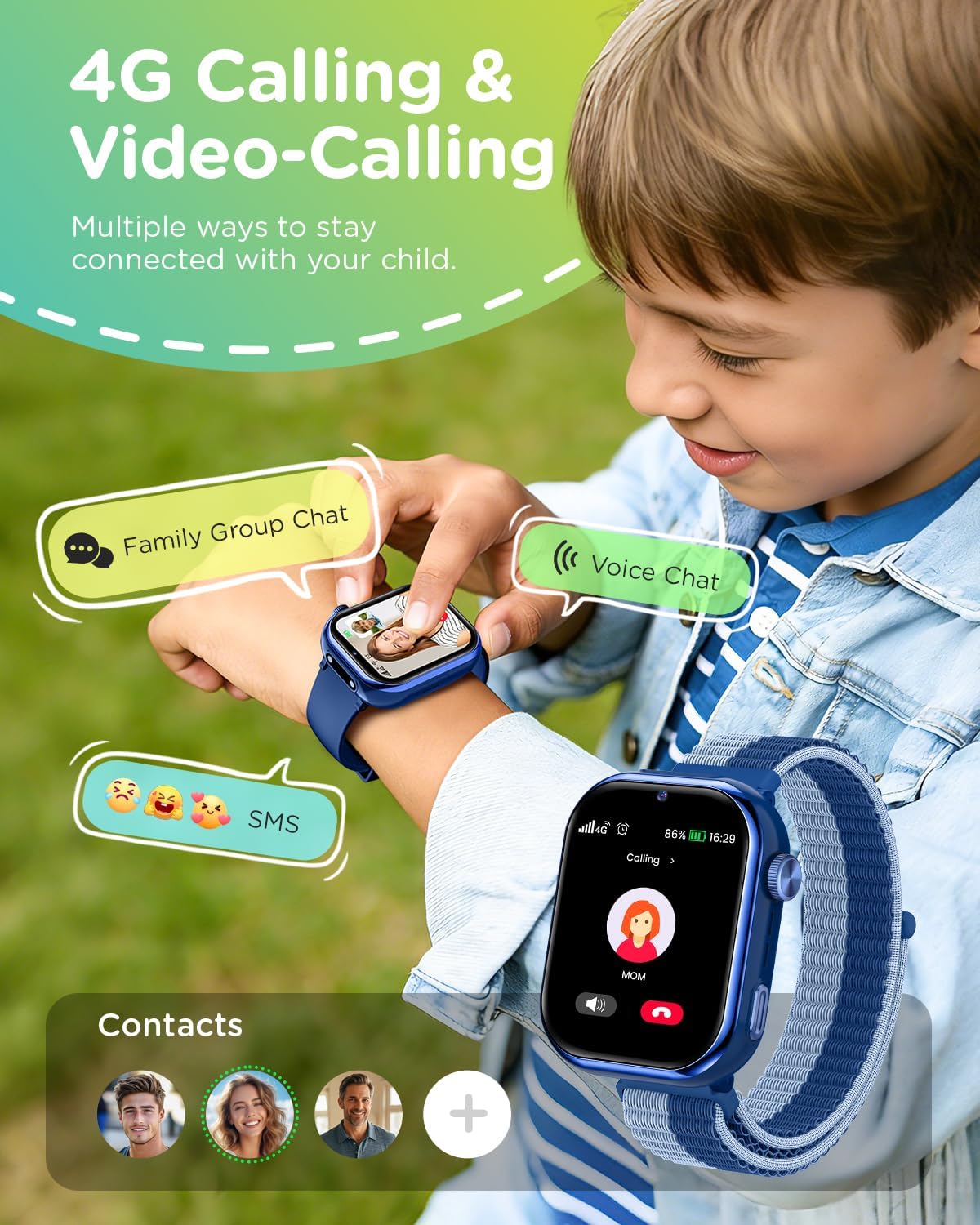 4G Reloj Inteligente Niño, 1.83'' HD Smartwatch Niños con GPS y Llamadas, Videollamadas, Chat de Voz, Modo Escuela, Doble Cámara, Monitor de Sueño, Podómetro, Despertador IP68 para Niñas Niños Azul - 2