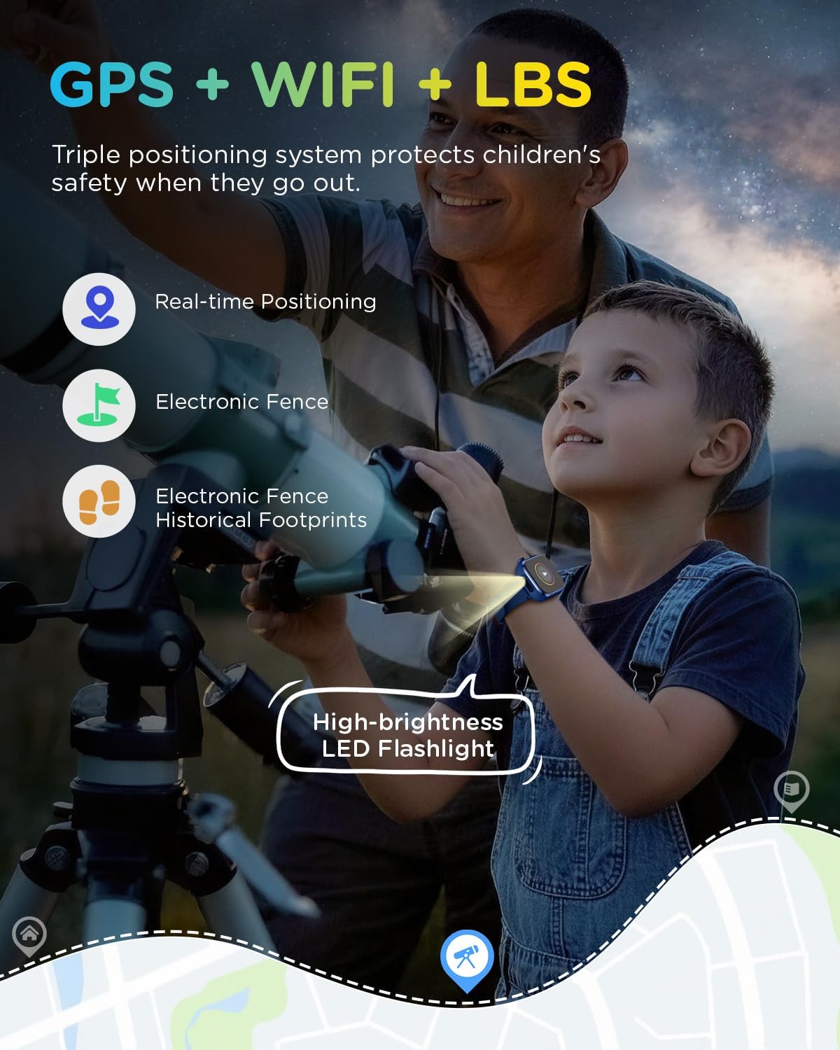 4G Reloj Inteligente Niño, 1.83'' HD Smartwatch Niños con GPS y Llamadas, Videollamadas, Chat de Voz, Modo Escuela, Doble Cámara, Monitor de Sueño, Podómetro, Despertador IP68 para Niñas Niños Azul - 3