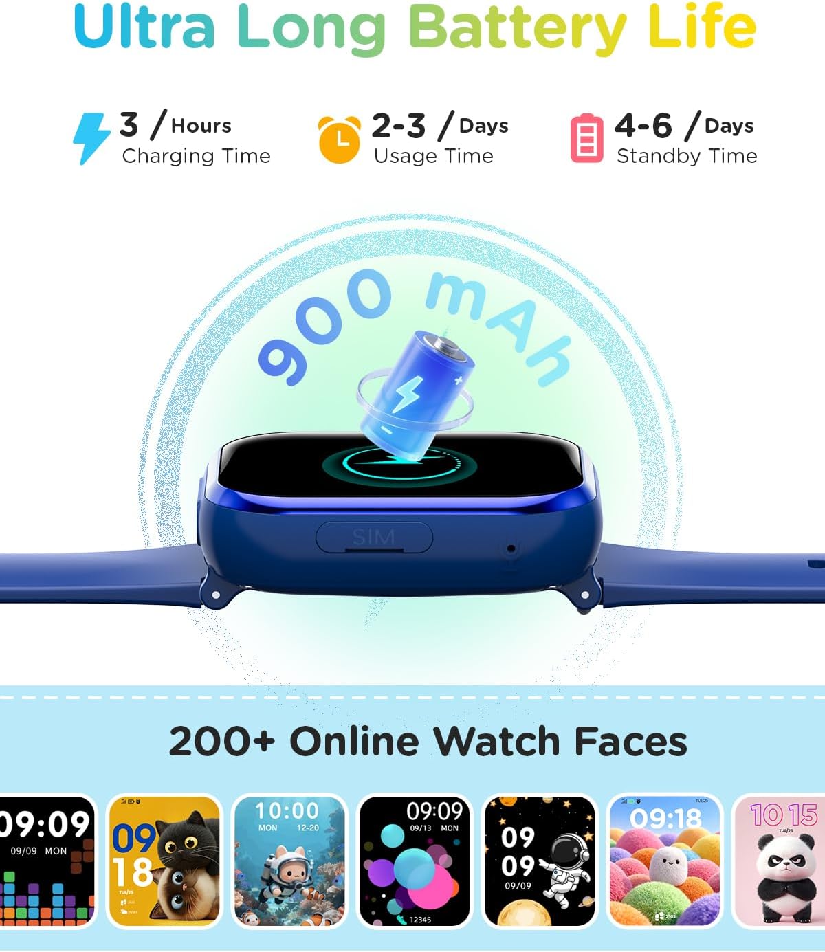 4G Reloj Inteligente Niño, 1.83'' HD Smartwatch Niños con GPS y Llamadas, Videollamadas, Chat de Voz, Modo Escuela, Doble Cámara, Monitor de Sueño, Podómetro, Despertador IP68 para Niñas Niños Azul - 6