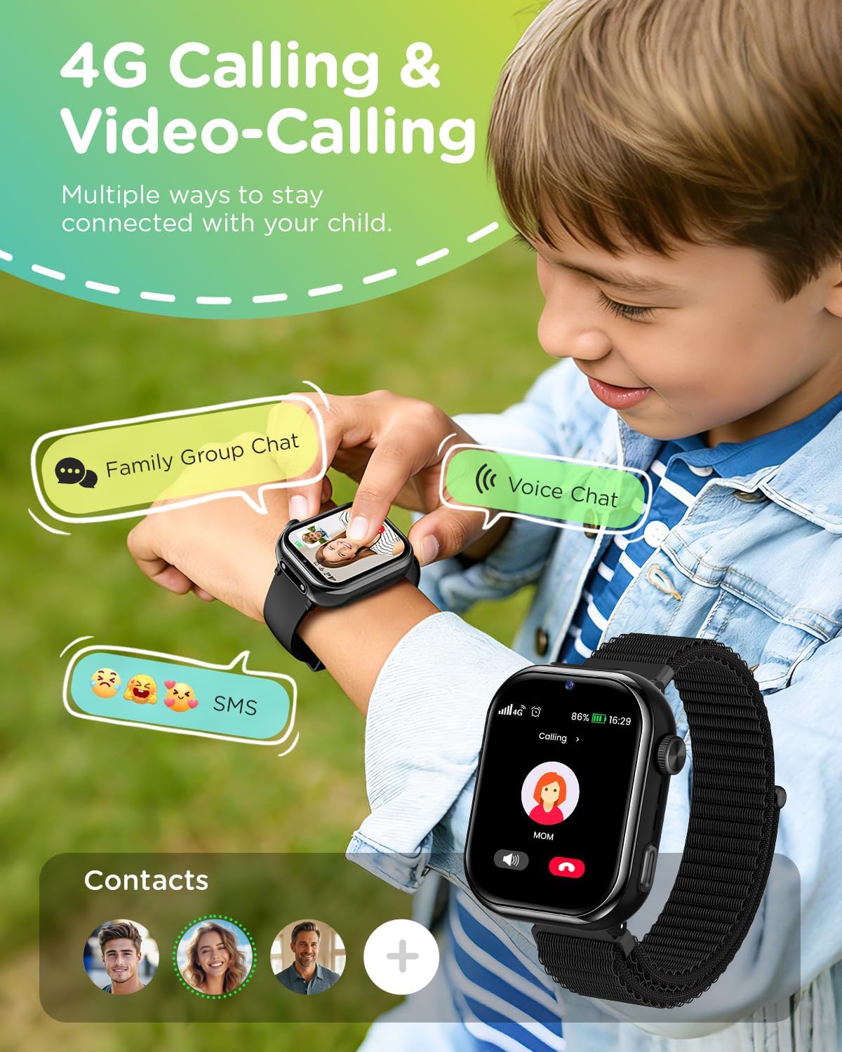 4G Reloj Inteligente Niño, 1.83'' HD Smartwatch Niños con GPS y Llamadas, Videollamadas, Chat de Voz, Modo Escuela, Doble Cámara, Monitor de Sueño, Podómetro, Despertador IP68 para Niñas Niños Negro - 2