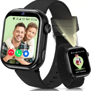 4G Reloj Inteligente Niño, 1.83'' HD Smartwatch Niños con GPS y Llamadas, Videollamadas, Chat de Voz, Modo Escuela, Doble Cámara, Monitor de Sueño, Podómetro, Despertador IP68 para Niñas Niños Negro