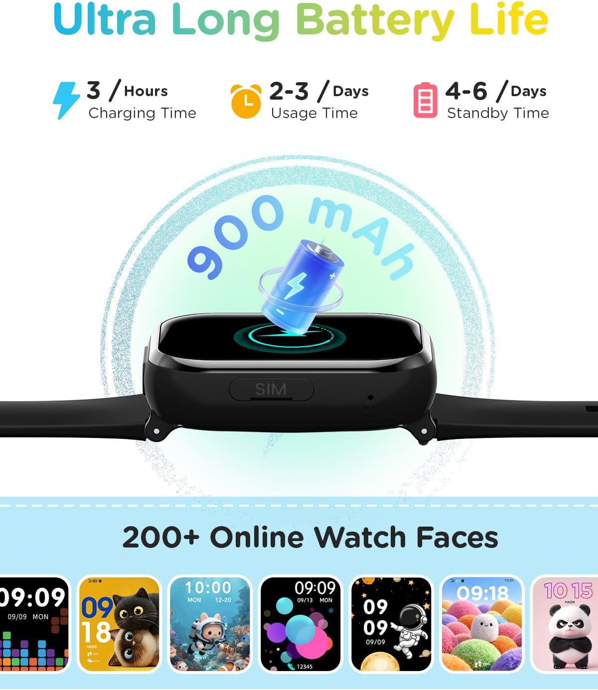 4G Reloj Inteligente Niño, 1.83'' HD Smartwatch Niños con GPS y Llamadas, Videollamadas, Chat de Voz, Modo Escuela, Doble Cámara, Monitor de Sueño, Podómetro, Despertador IP68 para Niñas Niños Negro - 6