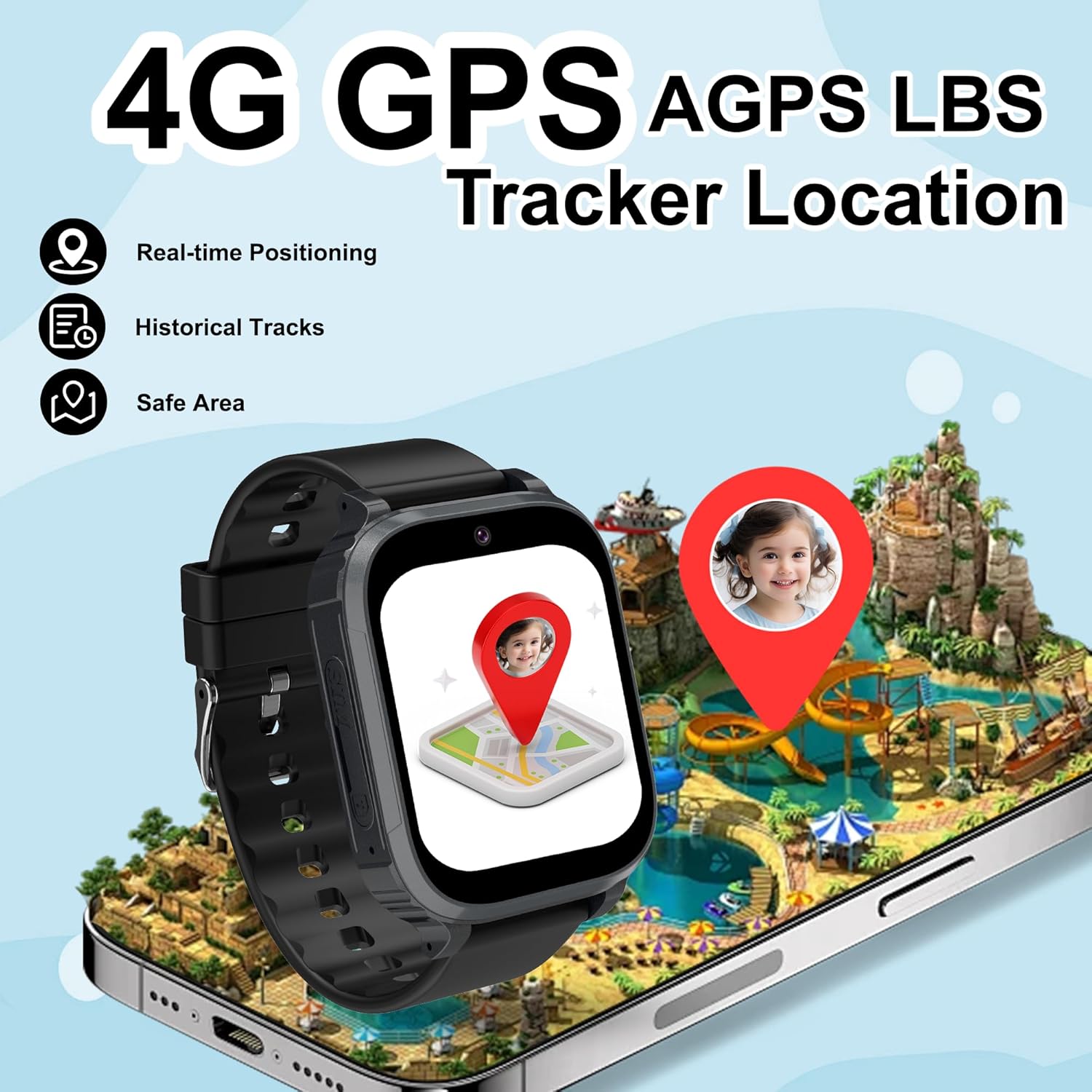 4G Reloj Inteligente Niño con GPS y Llamadas, Smartwatch Niños Llamadas Videollamada Teléfono SOS Chat SMS Juego Despertador IP68 Impermeable Modo Clase Localizador, Reloj GPS Niños Estudiante Regalo - 2