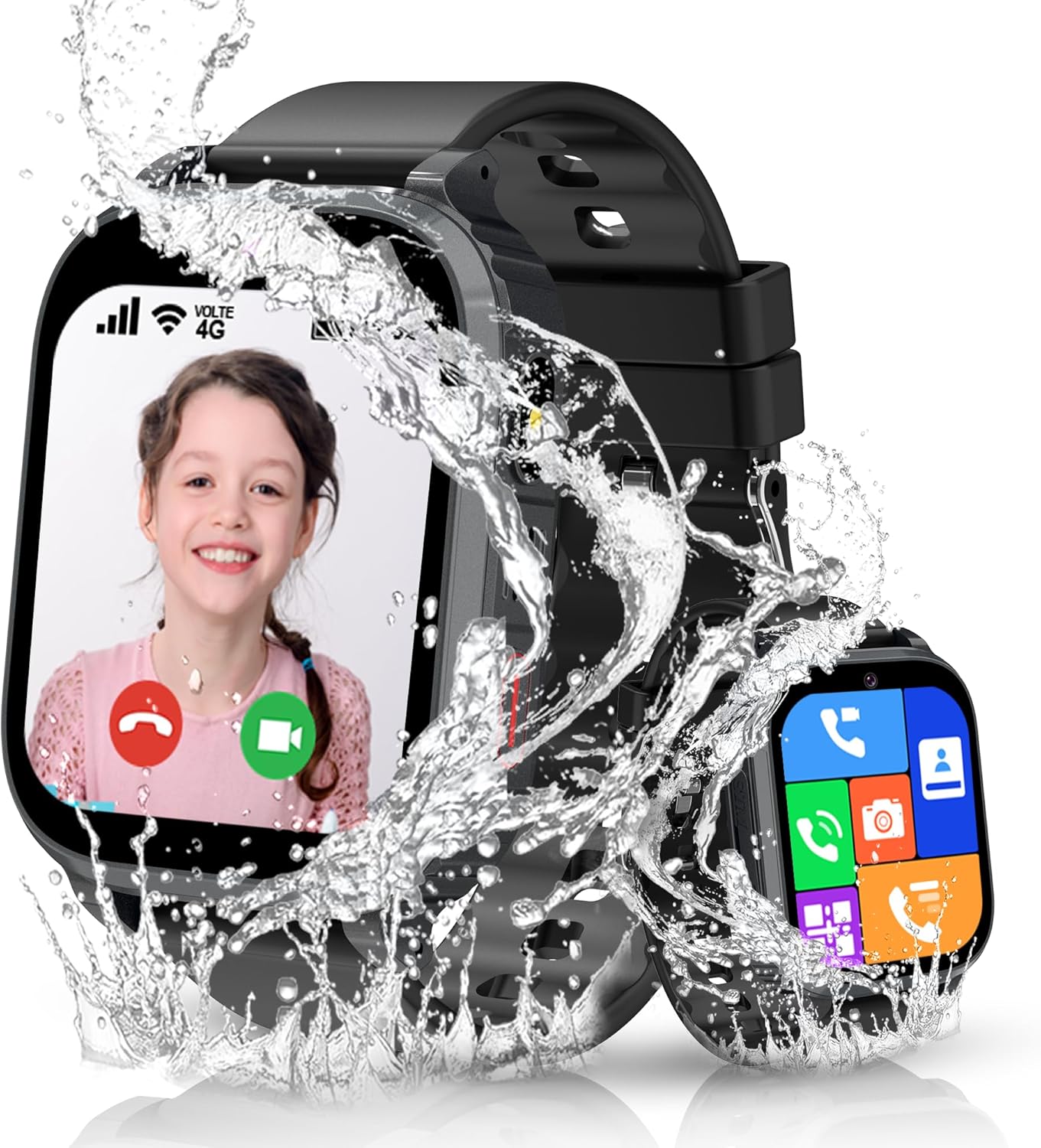 4G Reloj Inteligente Niño con GPS y Llamadas, Smartwatch Niños Llamadas Videollamada Teléfono SOS Chat SMS Juego Despertador IP68 Impermeable Modo Clase Localizador, Reloj GPS Niños Estudiante Regalo - 1