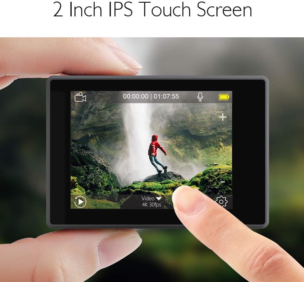 AKASO V50 Elite Cámara Deportiva 4K WiFi 20MP con Tarjeta de Memoria MicroSDXC de 64GB, Cámara de Acción con EIS Pantalla Táctil, Camara Acuatica Sumergible con 8X Zoom 2 Baterías Multi Accesorios - 4