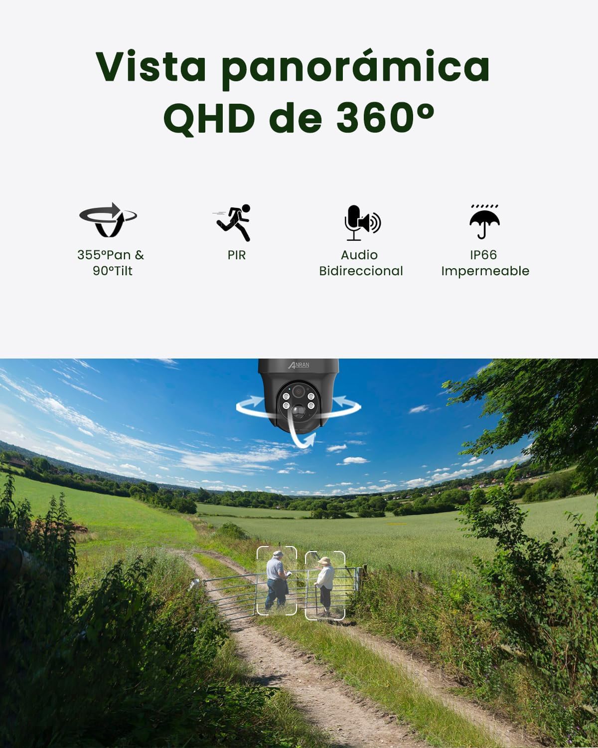ANRAN 3G/4G LTE Cámara Vigilancia Exterior con SIM, 2K HD 4G Solar Camara sin Cable con Batería, PTZ 360°, Visión Nocturna, Detección De Movimiento, Audio Bidireccional, Almacenamiento Local, G1 Negro - 3