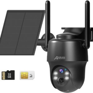 ANRAN 3G/4G LTE Cámara Vigilancia Exterior con SIM, 2K HD 4G Solar Camara sin Cable con Batería, PTZ 360°, Visión Nocturna, Detección De Movimiento, Audio Bidireccional, Almacenamiento Local, G1 Negro