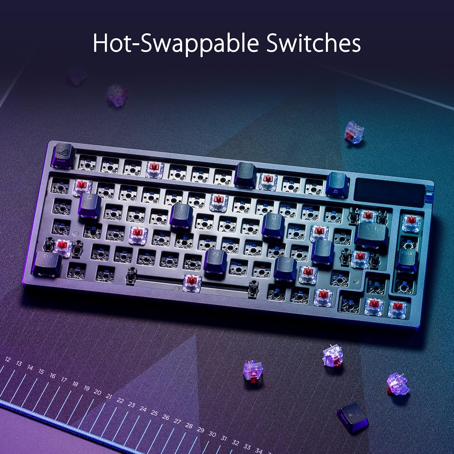 ASUS ROG Azoth - Teclado Mecanico Gaming 75%, Cubierta Metálica, Switch ROG NX Red lubricados, ABS, Kit de Lubricado, IR, BT y USB-C, Pantalla OLED, Tres Alturas y Compatible con Mac - QWERTY español - 6