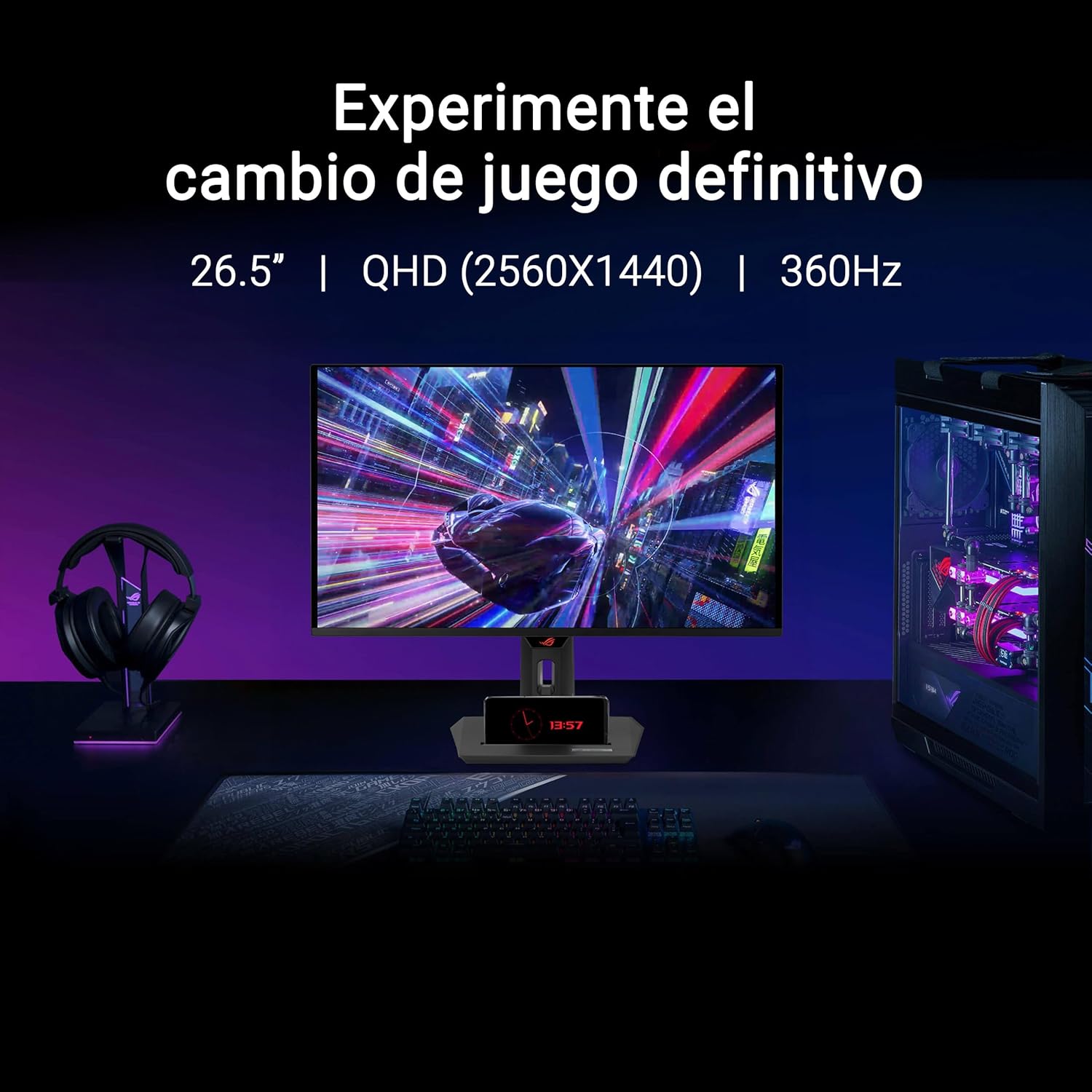 ASUS ROG Strix OLED XG27ACDNG - Monitor Gaming con Panel QD-OLED 1440p de 27 Pulgadas, 360 Hz, 0,03 ms, antiparpadeo, Care+, Brillo Uniforme, Compatible con G-Sync - 3