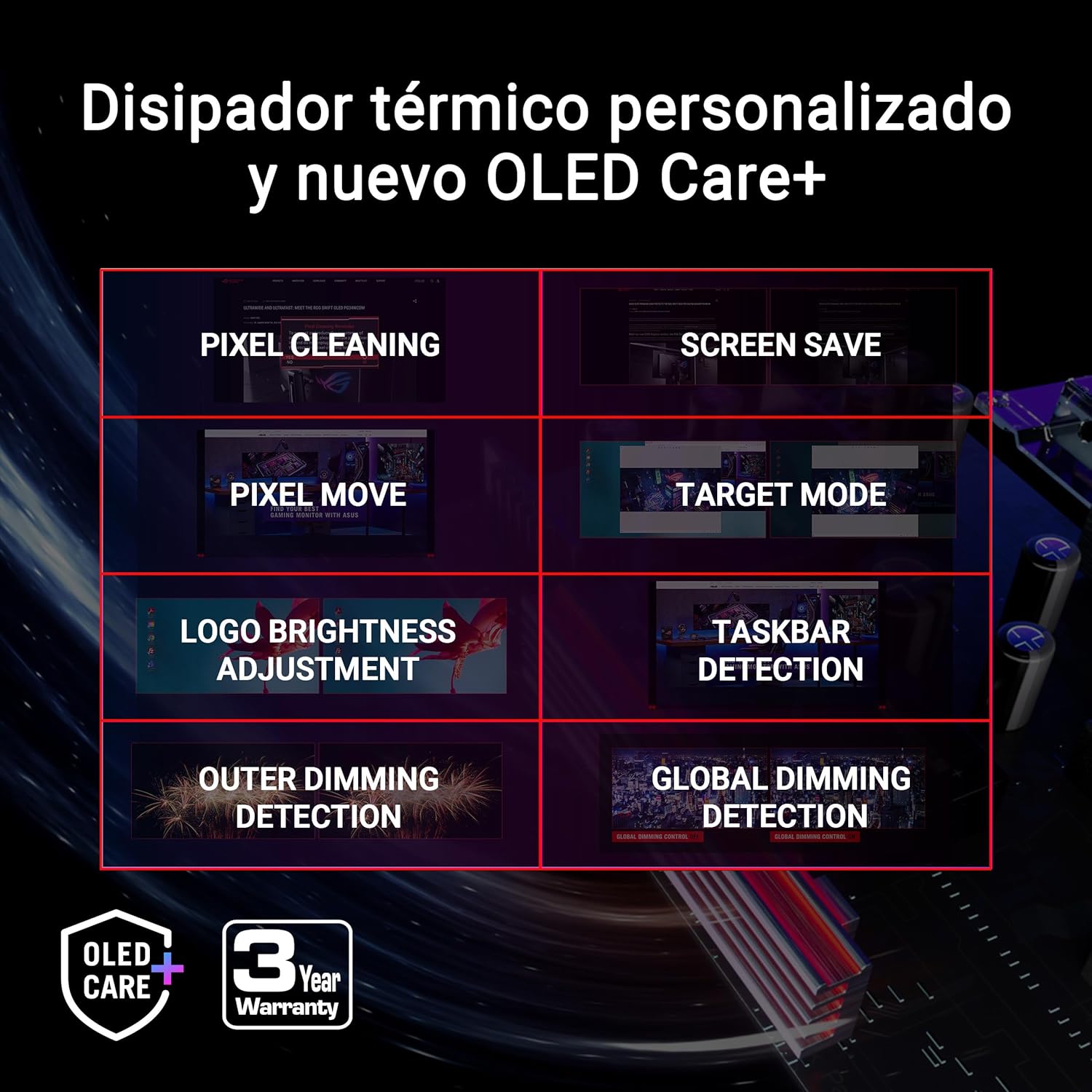 ASUS ROG Strix OLED XG27ACDNG - Monitor Gaming con Panel QD-OLED 1440p de 27 Pulgadas, 360 Hz, 0,03 ms, antiparpadeo, Care+, Brillo Uniforme, Compatible con G-Sync - 4