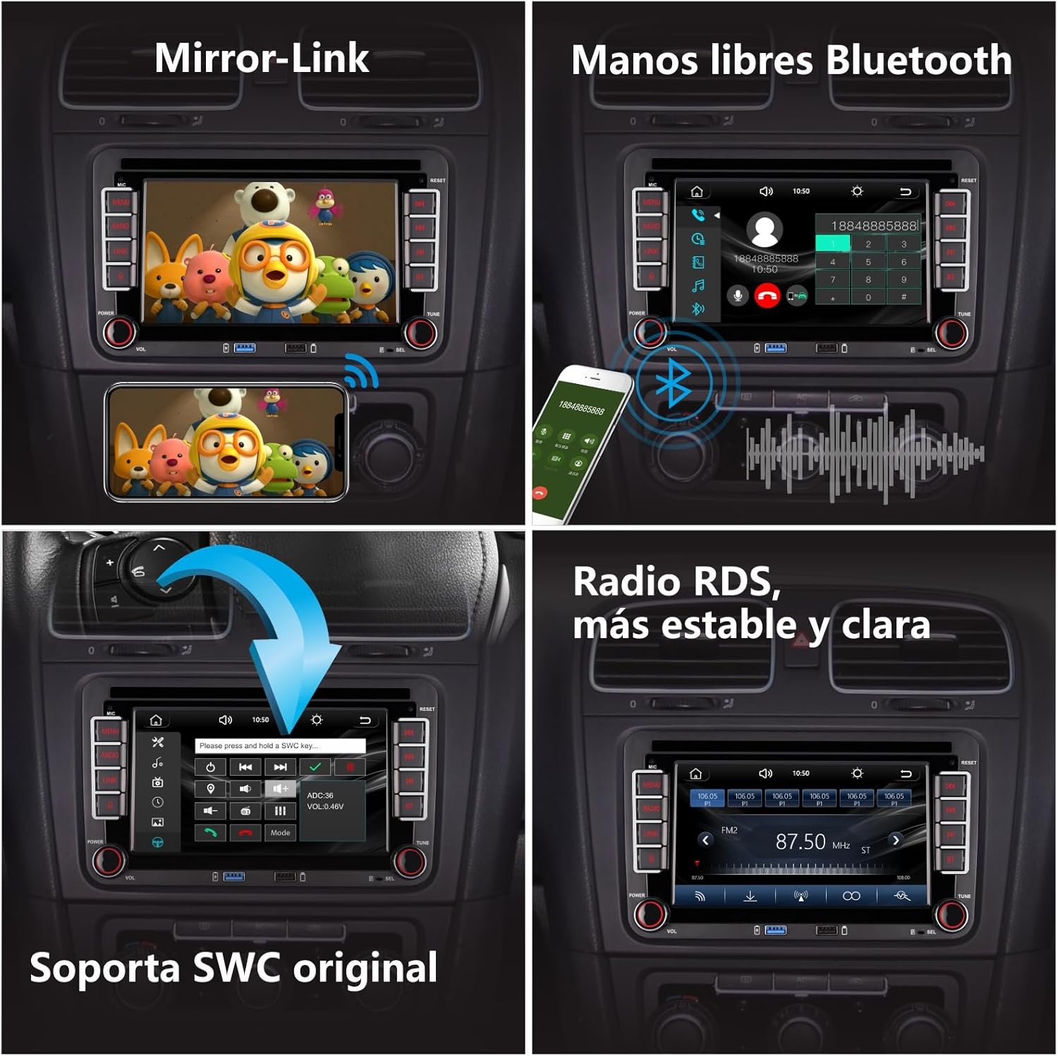 [Actualizado en 2025] Radio de Coche con inalámbrico Carplay Android Auto con IPS Bluetooth/FM/Am Radio/USB/Alta Potencia para VW Golf 5 6 Passat Jetta Caddy EOS T5 Tiguan Touran CC Polo - 4