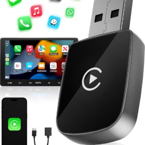 Adaptador CarPlay Inalámbrico, Bluetooth V5.3 Conexión Estable, 5.8GHz WiFi de Alta Velocidad, USB A/C, para Apple iPhone iOS 10+, Convierte Conexión con Cable en Inalámbrica