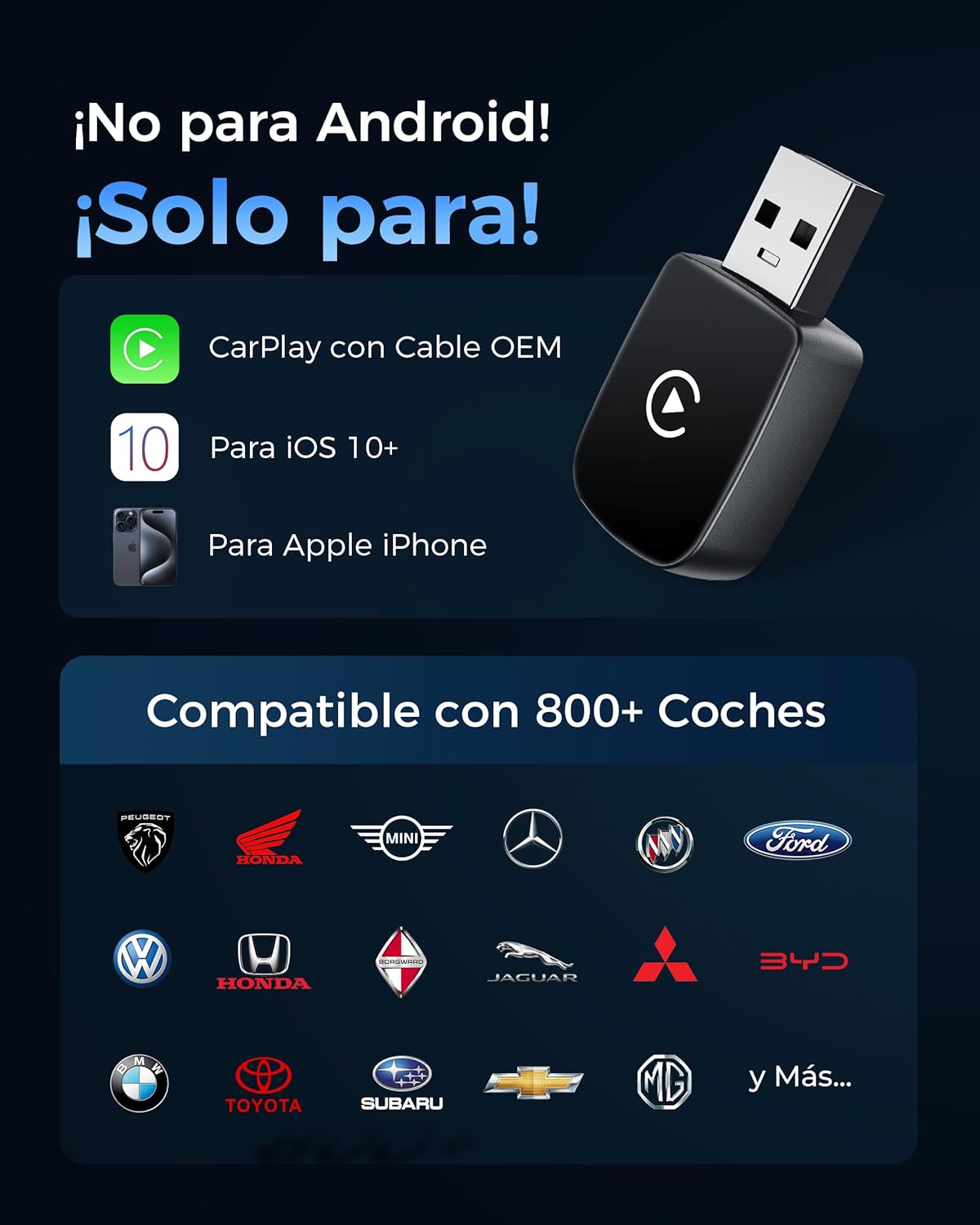 Adaptador CarPlay Inalámbrico, Bluetooth V5.3 Conexión Estable, 5.8GHz WiFi de Alta Velocidad, USB A/C, para Apple iPhone iOS 10+, Convierte Conexión con Cable en Inalámbrica - 6