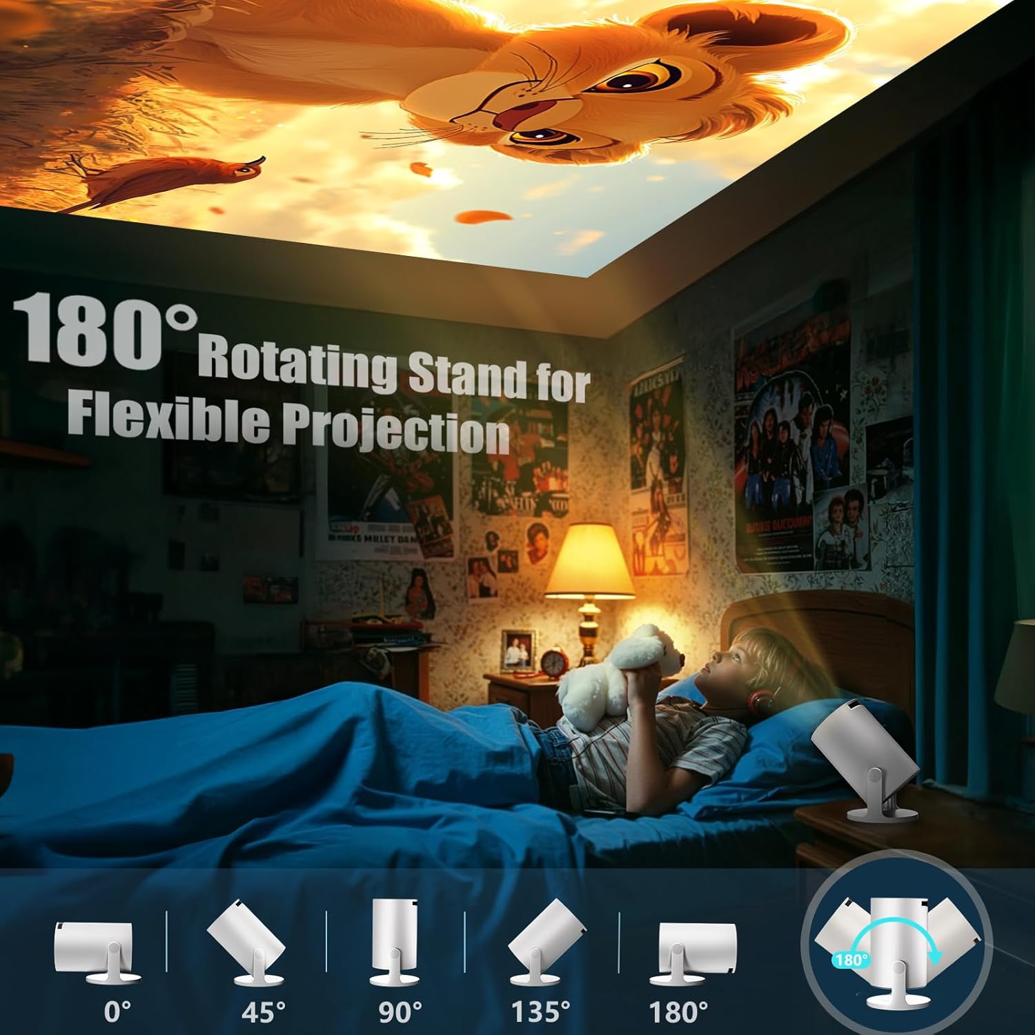 [App Integrada & Auto Keystone] Proyector Portátil con WiFi6 Bluetooth 5.4, AKIYO O2 Mini Proyector con Smart OS Full HD 1080P Soporte, 180° Rotation, Compatibile con HDMI/Smartphone/USB/Laptop/PS5 - 5