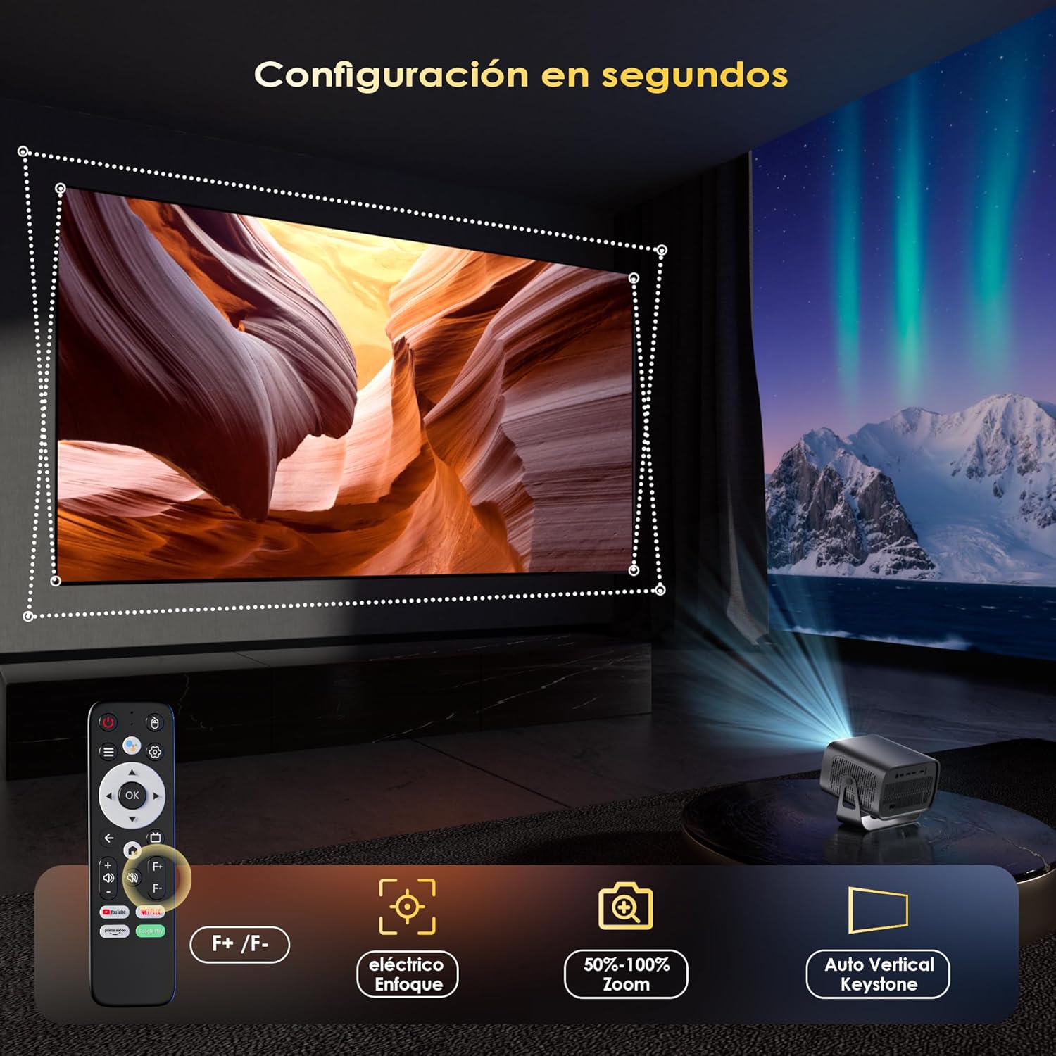 [ App integrada] Proyector Portátil con WiFi 6 Bluetooth 5.1 Support 4K 1080P Auto Keystone 180° Rotable Videoproyector Compatibile con HDMI/USB/TV Stick/Laptop, Gris - 3