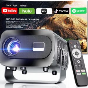 [ App integrada] Proyector Portátil con WiFi 6 Bluetooth 5.1 Support 4K 1080P Auto Keystone 180° Rotable Videoproyector Compatibile con HDMI/USB/TV Stick/Laptop, Gris