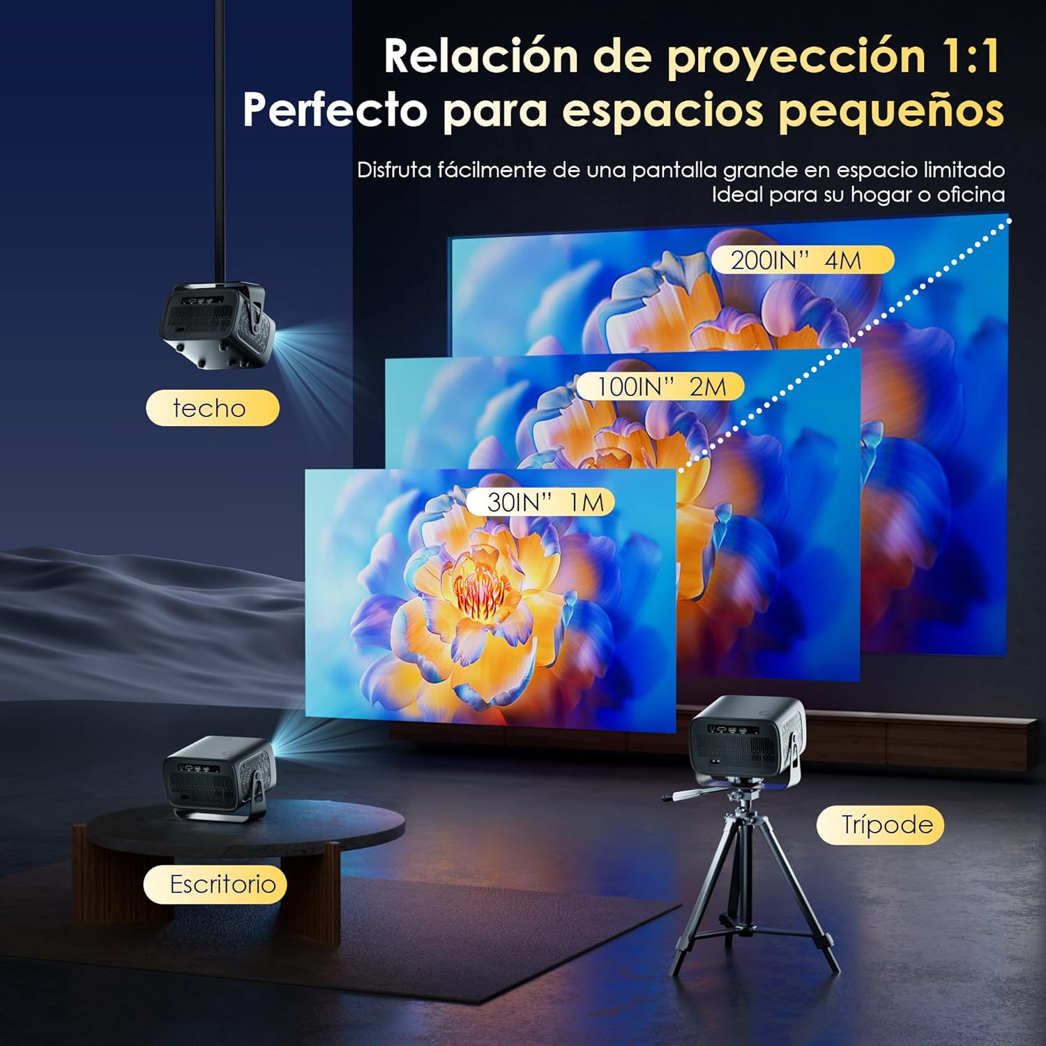 [ App integrada] Proyector Portátil con WiFi 6 Bluetooth 5.1 Support 4K 1080P Auto Keystone 180° Rotable Videoproyector Compatibile con HDMI/USB/TV Stick/Laptop, Gris - 5