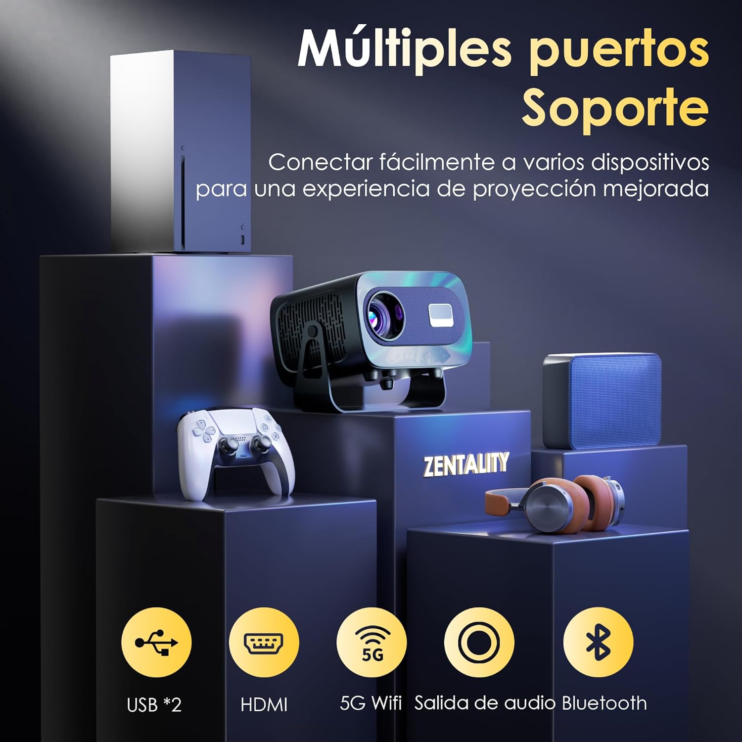 [ App integrada] Proyector Portátil con WiFi 6 Bluetooth 5.1 Support 4K 1080P Auto Keystone 180° Rotable Videoproyector Compatibile con HDMI/USB/TV Stick/Laptop, Gris - 6