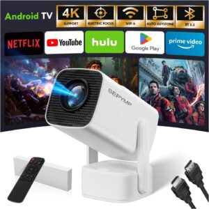[Apps integradas & 2025 Upgraded] Proyector Portatil,SEPYMP Mini Proyector 4K,1080P HD-WiFi 6-BT 5.2, Android 13, Compatibile con HDMI/USB/TV Stick/PS5/Laptop, Blanco
